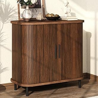 Fluted Sideboard Buffet Cabinet, 31''W Storage Cabinet with Sliding Door, Coffee Bar Buffet Cabinet for Living Room, Kitchen, Entryway, Walnut
