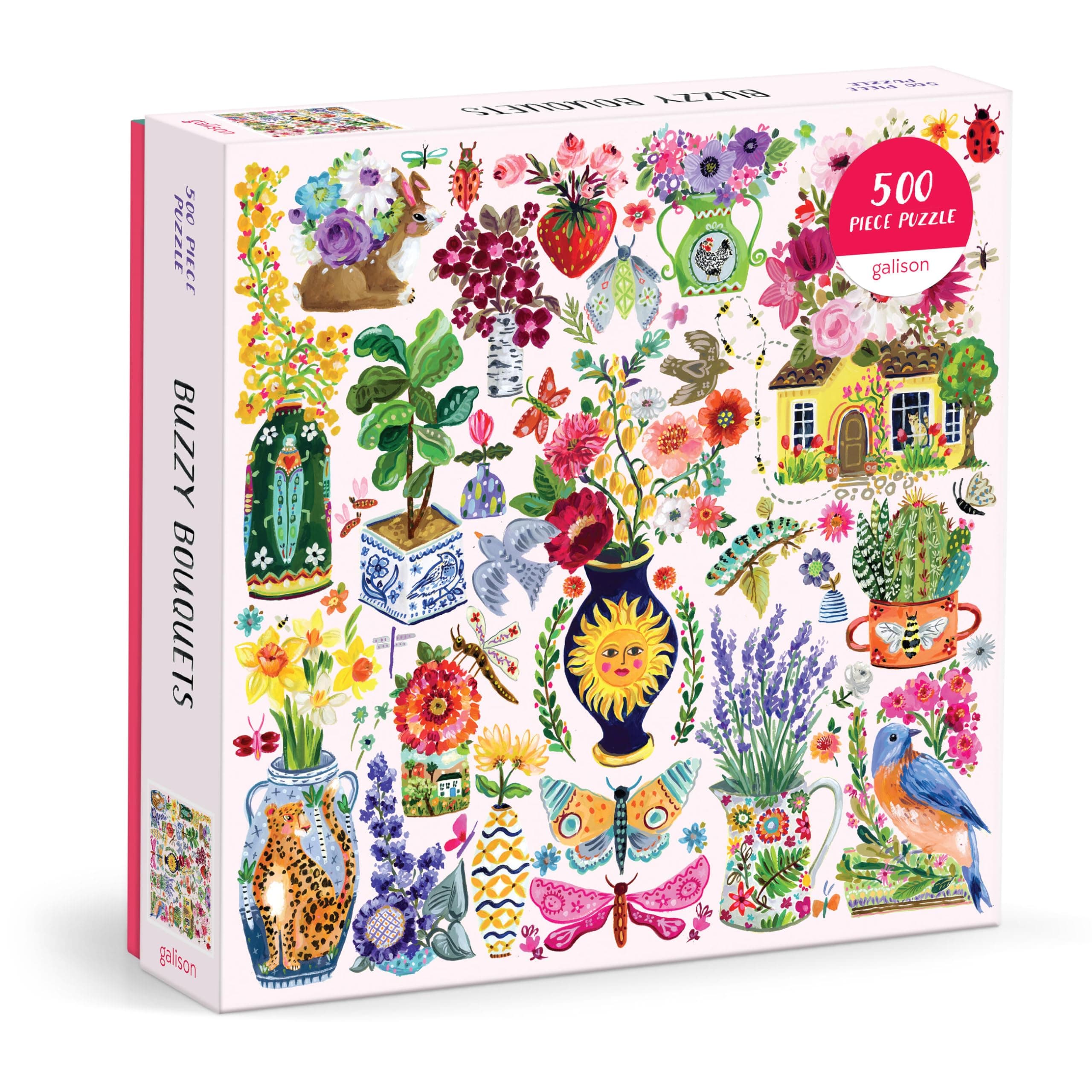 Buzzy Bouquets – 500 Piece Jigsaw Puzzle Featuring Beautiful Artwork Of Quirky Flower Vases And Buzzy Insects