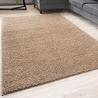 THE RUGS Living Room Rug - Shaggy Soft And Elegant Carpets For The Bedrooms And Kitchen, Easy To Clean, Many Different Sizes (140x200 cm, Beige)