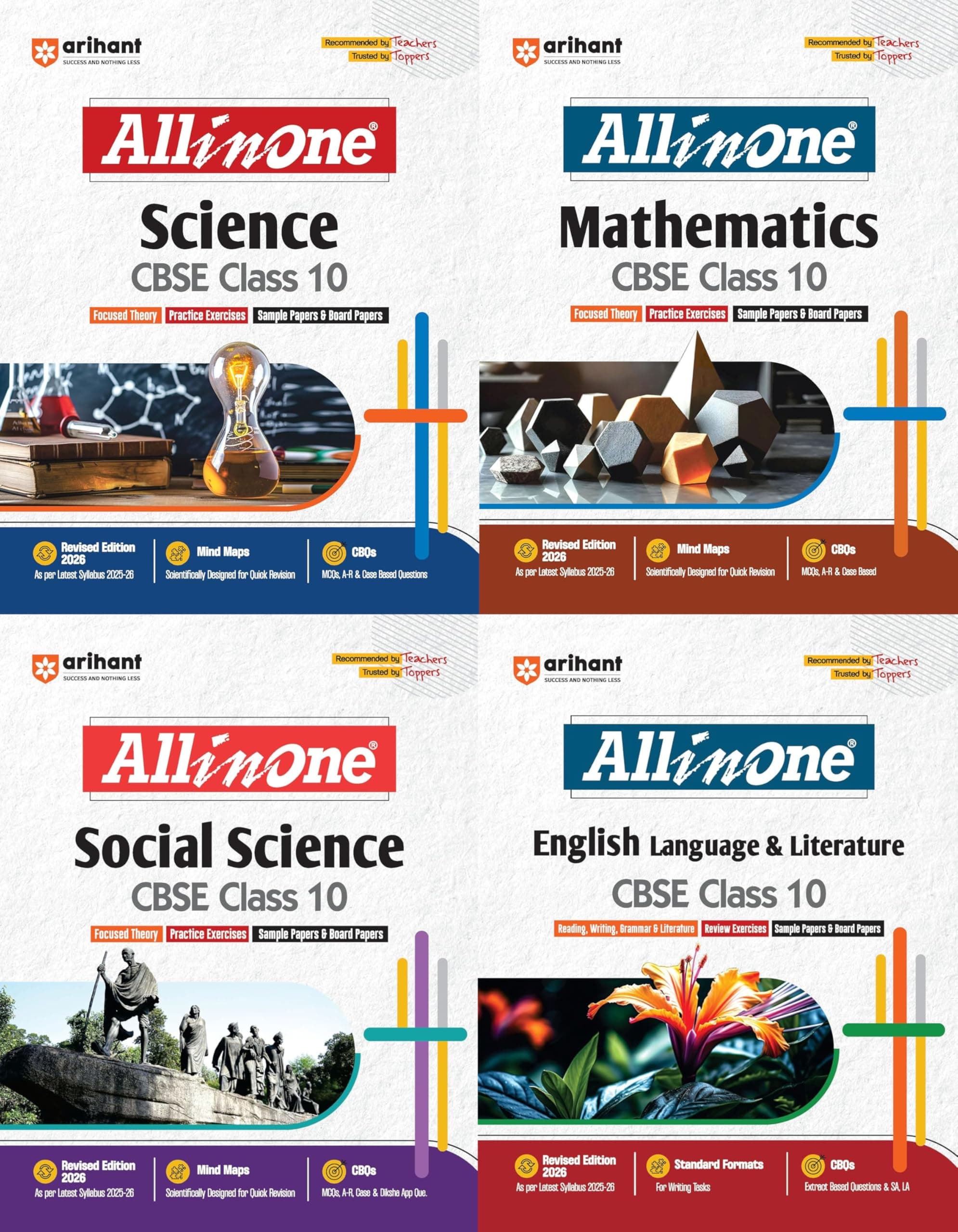 Arihant: All in One for Class 10 CBSE | Science | Maths | SST | English | - Set of 4 Books with Mind Maps, CBQs, Practice, Sample & Board Papers [ORIGINAL BOOKS-TOP GRADE PAPER & PRINT] - for 2026 Exams