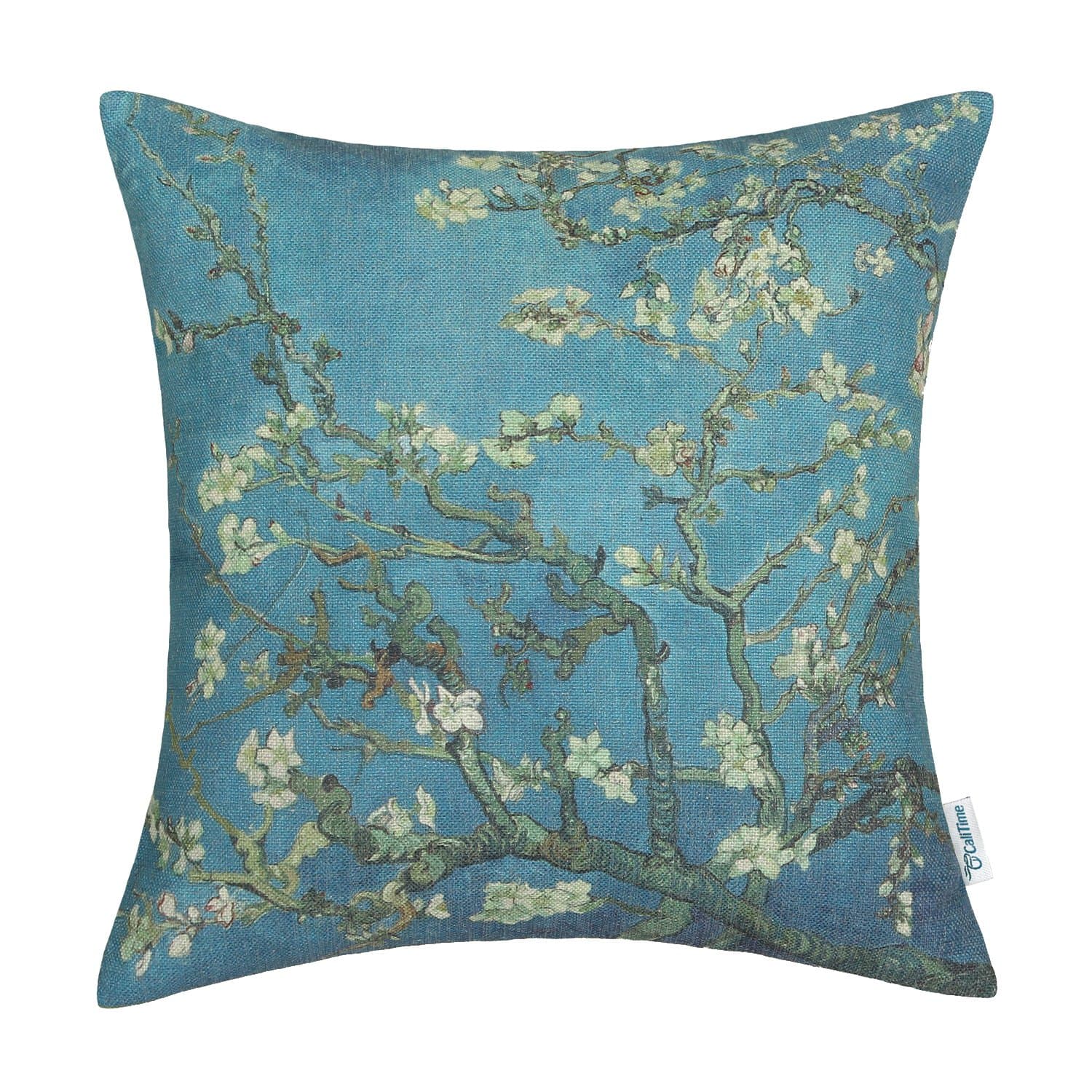 CaliTimeCushion Canvas Throw Pillow Cover Case for Bench Sofa Home, Famous Picture Print 45cm x 45cm Van Gogh Painting Almond Blossom