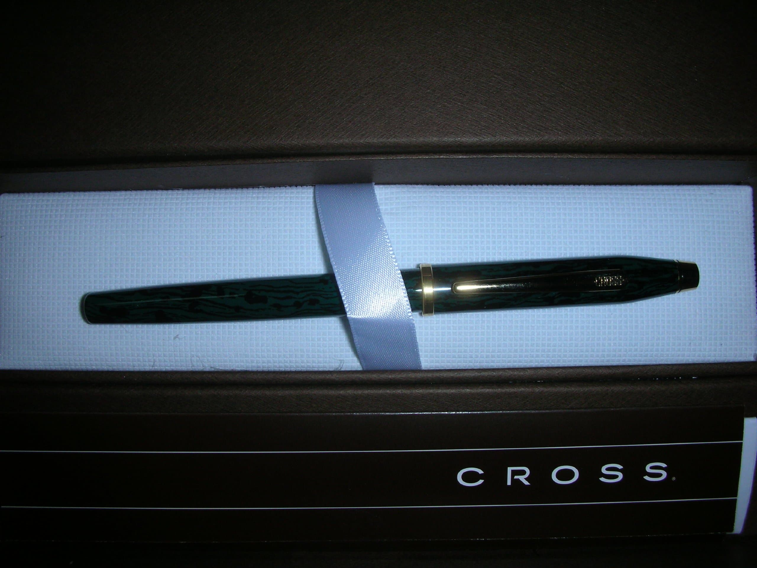 Cross Century II Marbled Green Laquer Rolling Ball Pen and 23k Gold Appointments