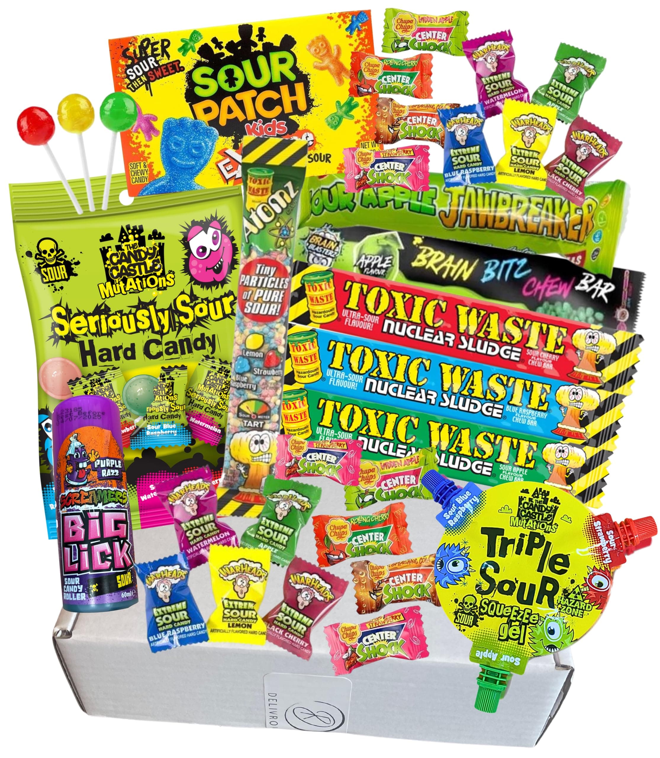 Mega Extreme Sour Sweets Selection - Toxic Waste Chew Bars, Seriously Sour Candy, Warheads, Chuppa Chup Gum, Sour Lick/Gel & Many More - Exclusive To Rowevolve