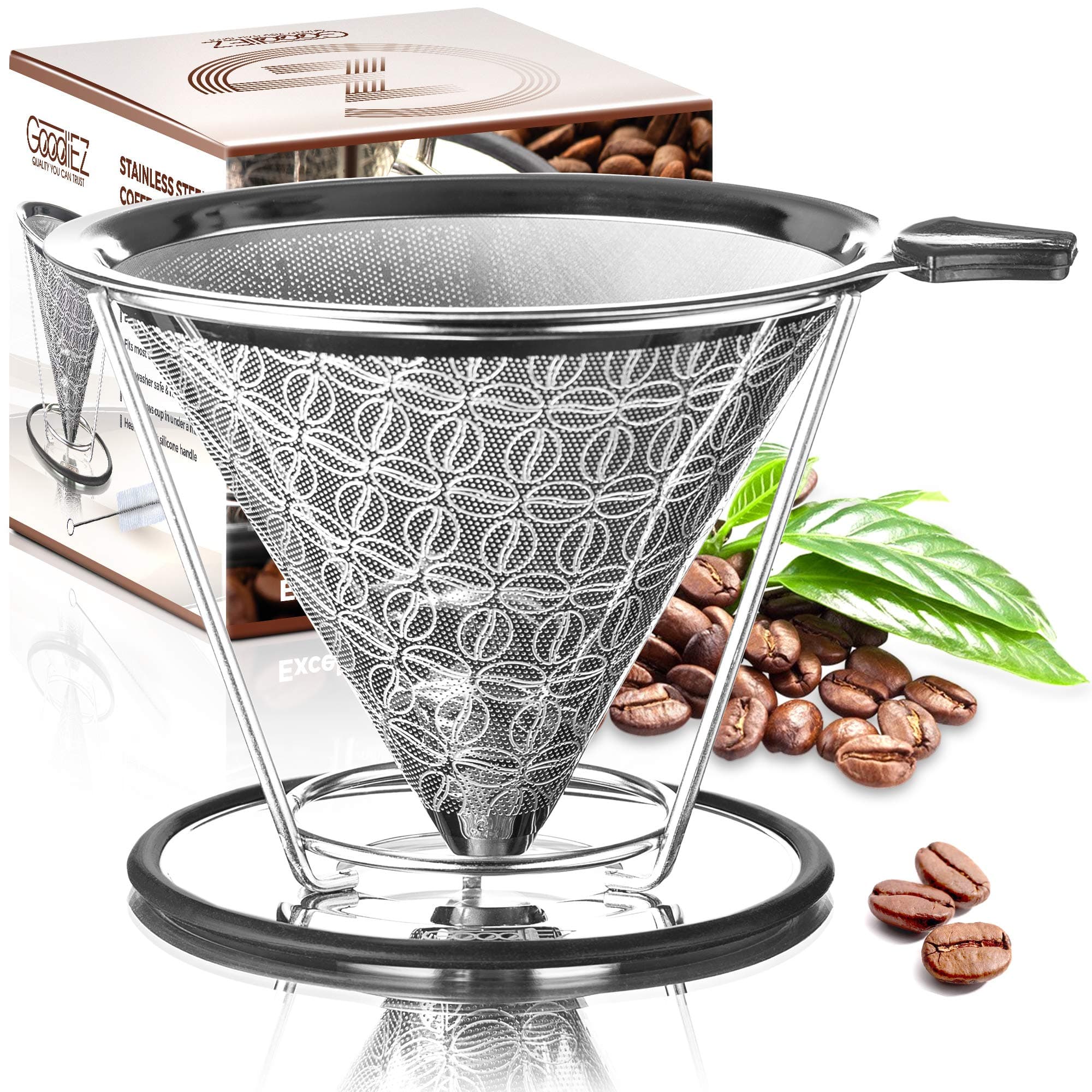 Coffee Pour over Coffee Maker-Pour over Coffee Dripper Kit-Reusable Pour over Coffee Filter-Stainless Steel Coffee Filter Mesh-Metal Drip Coffee Cone Brewer Pourover for Chemex Hario V60