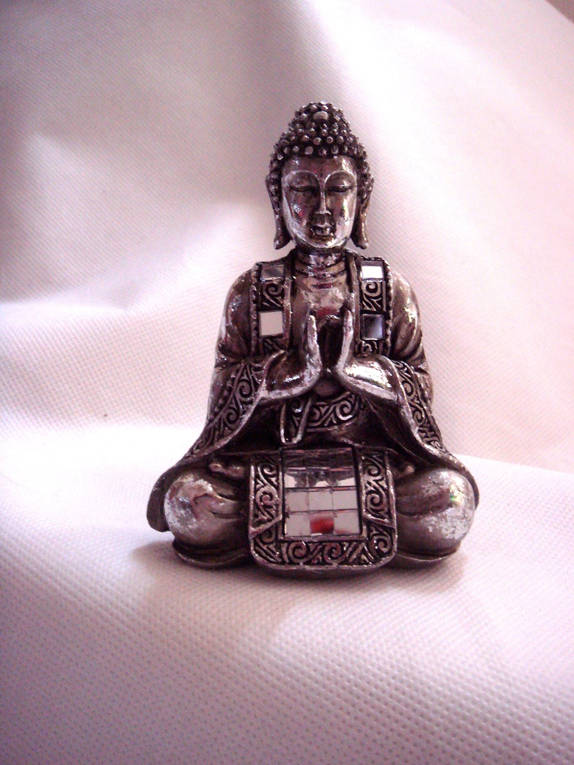 New Small Silver Resin Lucky Buddha Ornament Keepsake