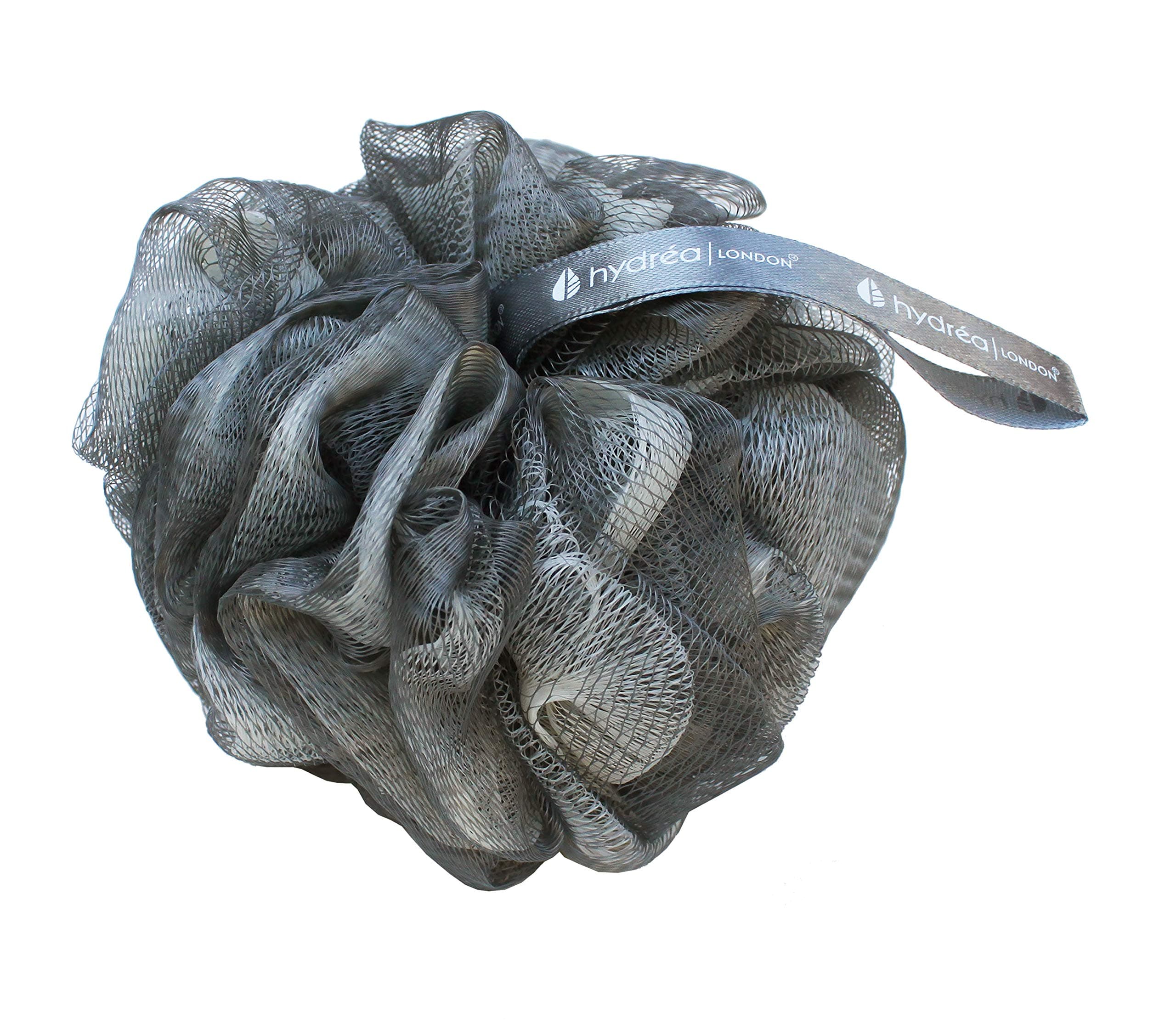 Hydrea London Shower Pouf, Bath Loofah, Mesh Sponge, Exfoliating Bath Scrunchie, Large Shower Puff Scrub, Body Cleansing Shower Puff for Men & Women - Grey