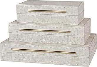 Elegant Set of 3 Ivory Shagreen Decorative Boxes with Velvet Lining and Golden Handles - Versatile Home Decor and Jewelry Organizer