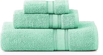 LANE LINEN Luxury Bath Towels Set - 3 Piece Set, 100% Cotton Bathroom Towels, Zero Twist, Quick Shower Towels, Absorbent Bath Towel, Super Soft, 1 Bath Towel, 1 Hand Towel, 1 Wash Cloths - Aqua Sky