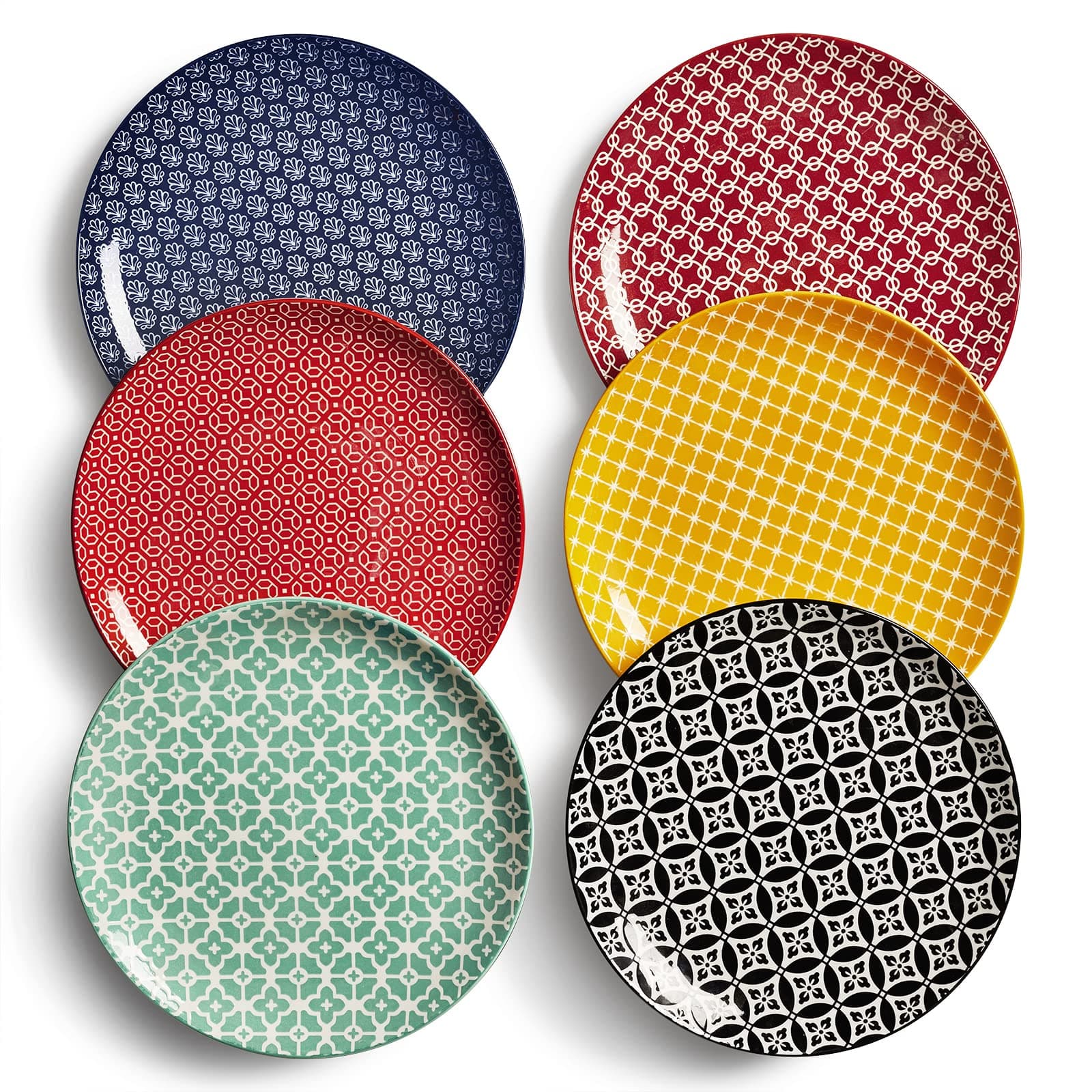 DOWAN Dinner Plates, Ø 21.5 cm Premium Porcelain Side Plate Set of 6, Salad Plates, Dessert Plate, Flat Dinner Set for Appetizer, Lunch, Salad, Steak, Microwave & Dishwasher Safe, Vibrant Color