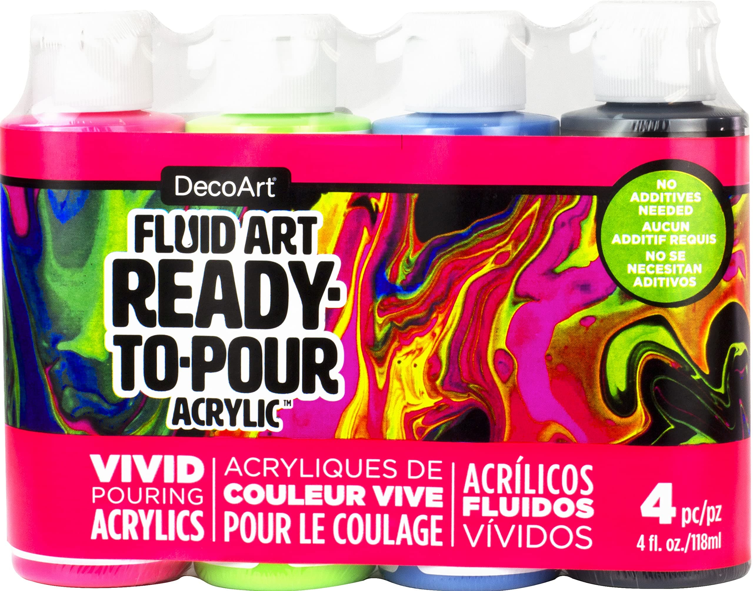 DecoArt Fluid Art Ready-to-Pour Set 4Oz, 4-Piece Neon Blast Value Pack