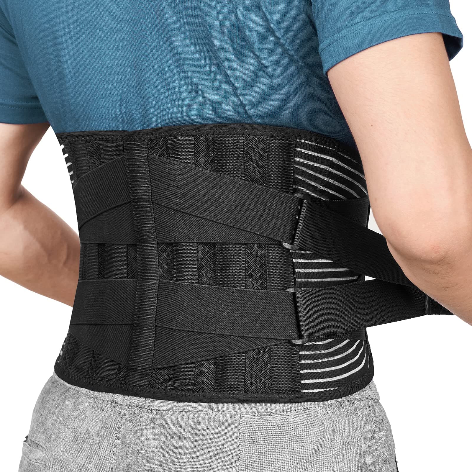 FREETOO Back Braces for Lower Back Pain Relief with 6 Stays, Breathable Back Support Belt for Men/Women for work , Anti-skid lumbar support belt with 16-hole Mesh for sciatica(S)