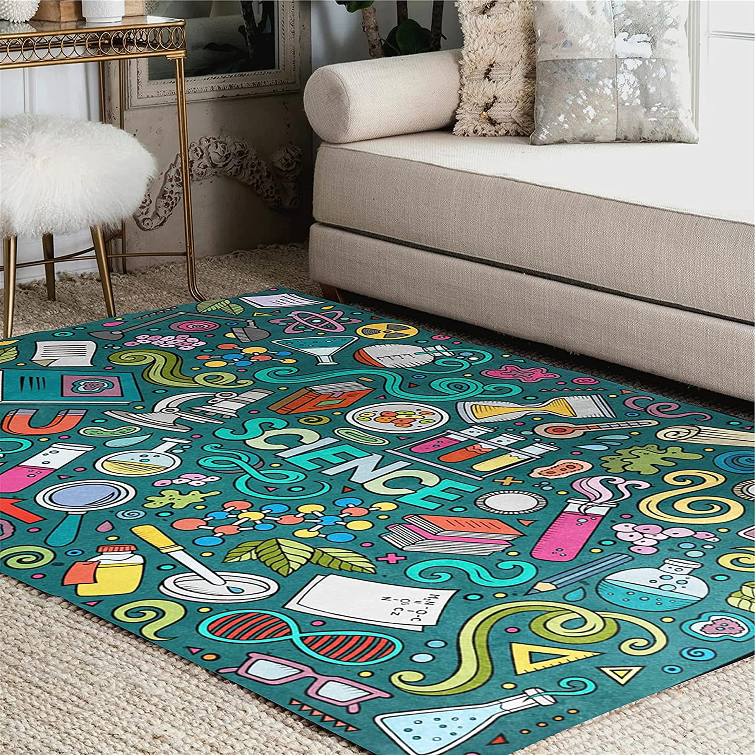 Science Chemistry Area Rug Rugs,3x4ft, Educational Learning and Game Carpet Non-Slip Wear Resistant Green Rug for Classroom Library Living Room Children Bedrooms Playroom and Bathroom.