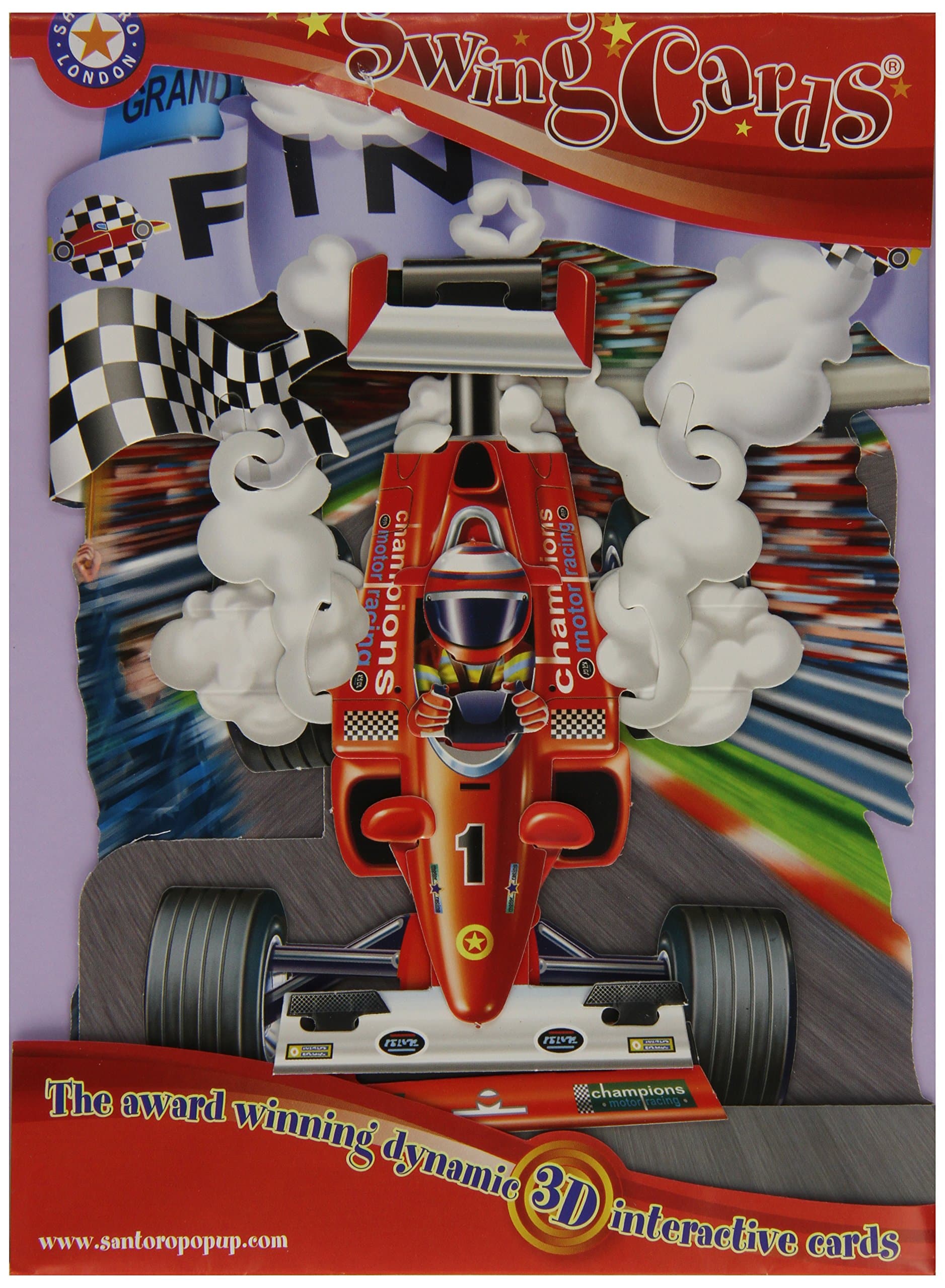 Boston International Santoro Racing Car 3-D Interactive Swing Greeting Card