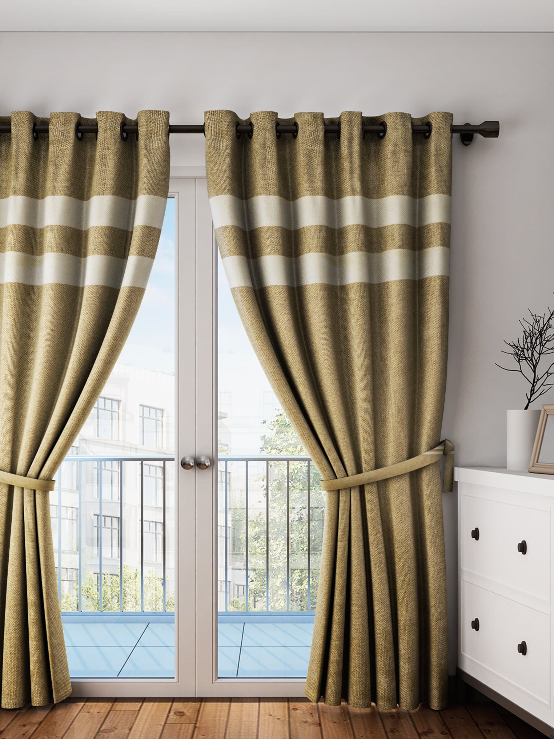 Portiere Jute Double Patch Curtain Gold 9ft, 1 Piece