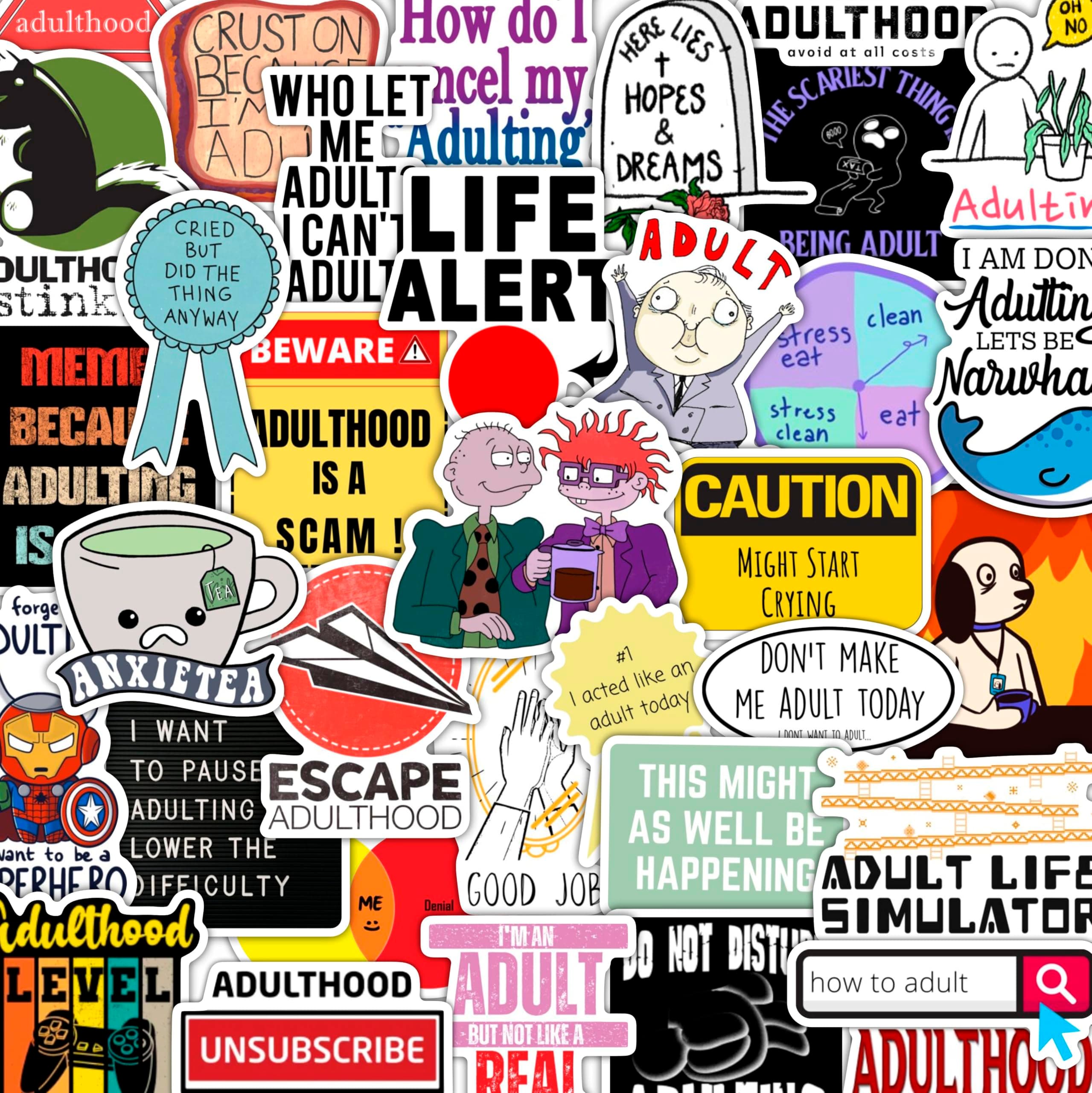 BulbaCraft 100Pcs Funny Adulting Stickers, Adulting is Hard Stickers, Funny Decals for Adults, Adult Reward Decals, Gifts for Women & Men