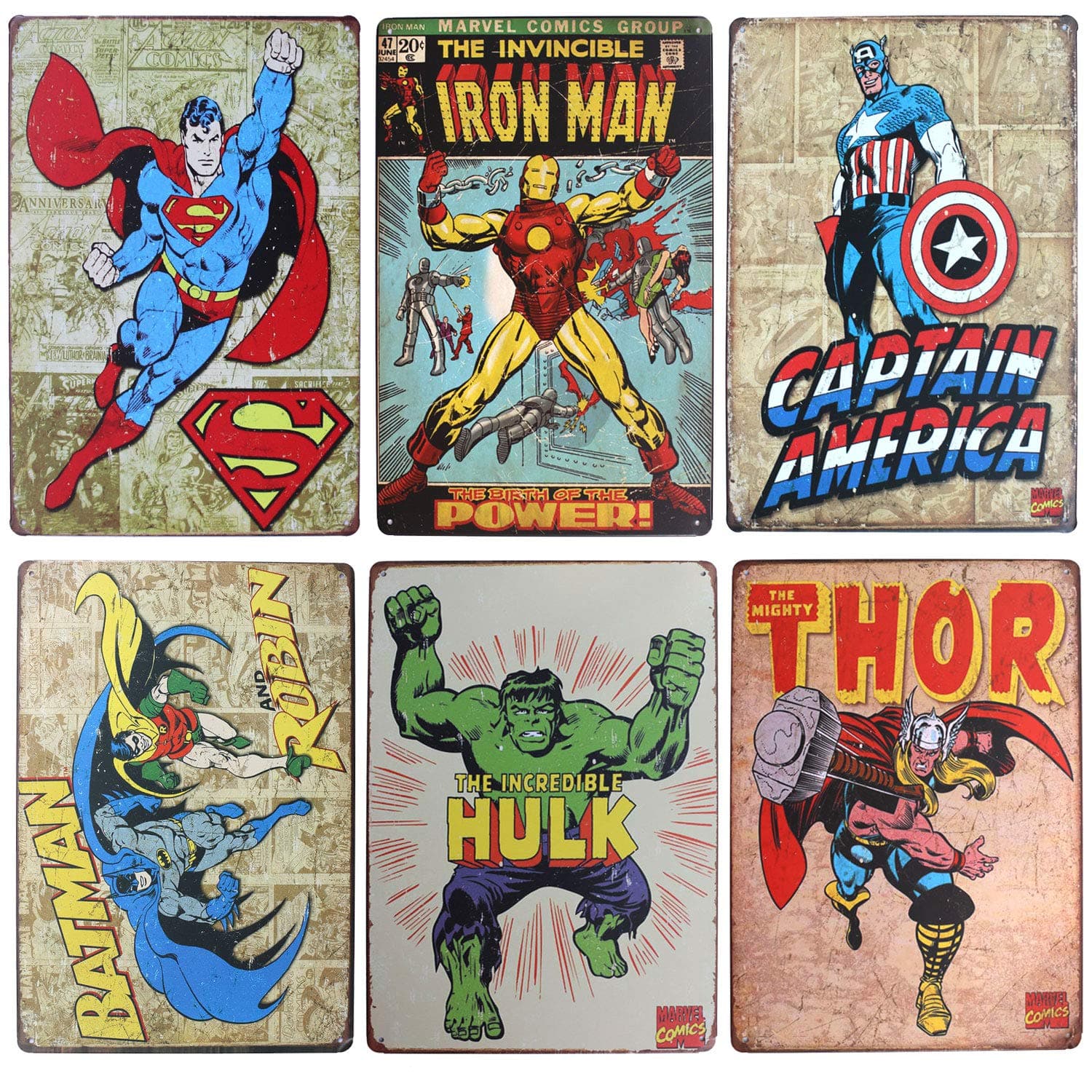 SUMIK Superhero Retro Tin Metal Sign (6pcs)