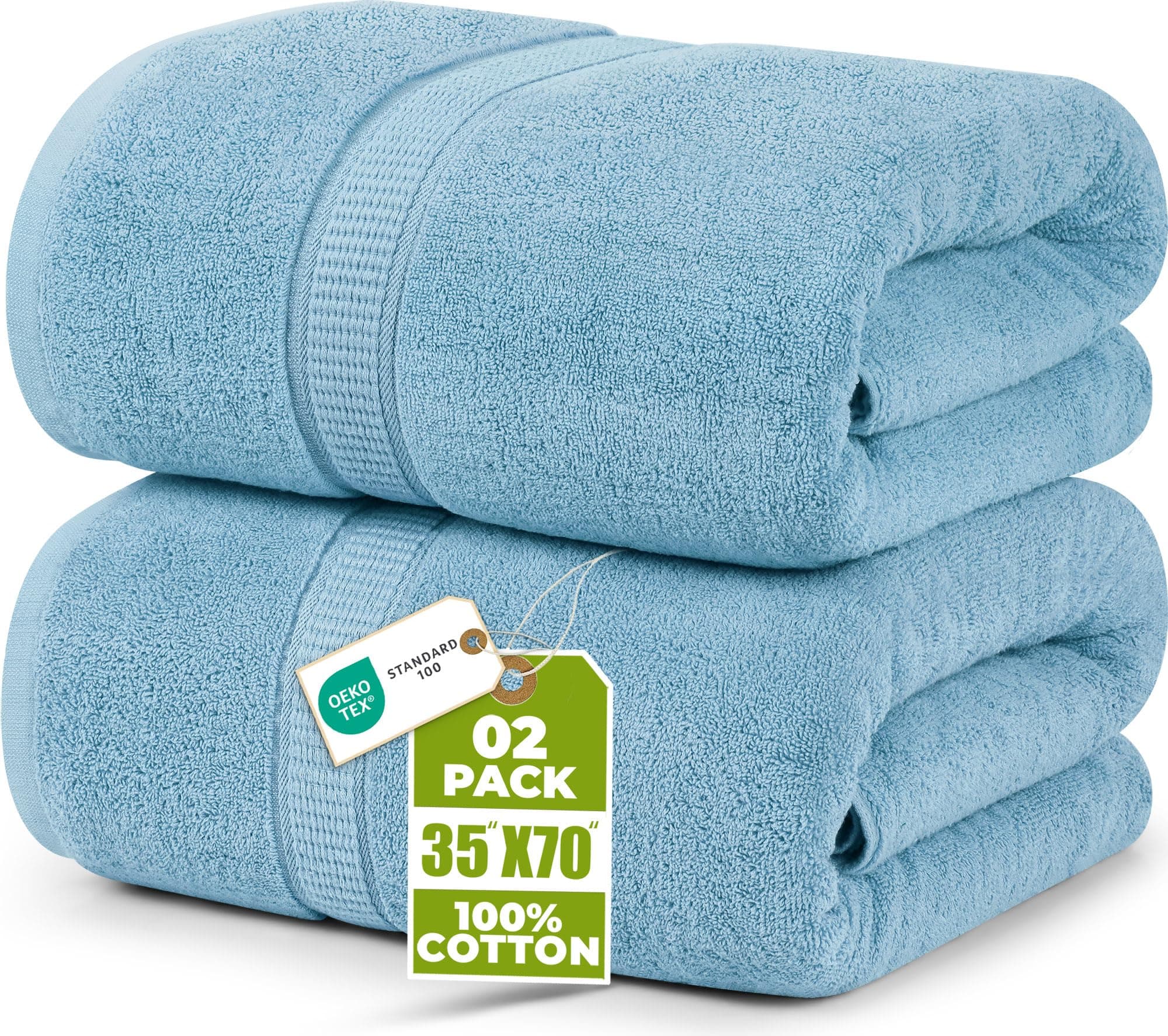 Utopia Towels - Luxurious Jumbo Bath Sheet 2 Piece - 600 GSM 100% Ring Spun Cotton Highly Absorbent and Quick Dry Extra Large Bath Towel - Soft Hotel Quality Towel (35 x 70 Inches, Sky Blue)