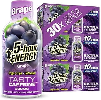 GRAPE Flavor, 30 Count, 1.93 Fl Oz Energy Shot, Extra Strength, Amino Acids, B Vitamins, Sugar Free and Zero Calories