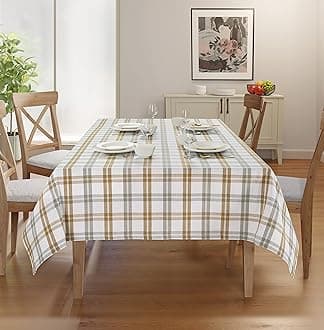 Rectangle Table Cloth - Table Cover - Cotton Mitered Stitched - Checks Table Covers for Kitchen Dining, Wedding, Decorations, & Parties - 60x104 in - Khaki Window