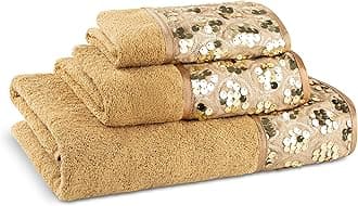 Zahari Home Sinatra Modern Bathroom Towel Set - 3 Piece Luxury Contemporary Decor Bling Champagne Gold Bath Towel Set Soft, Plush and Highly Absorbent
