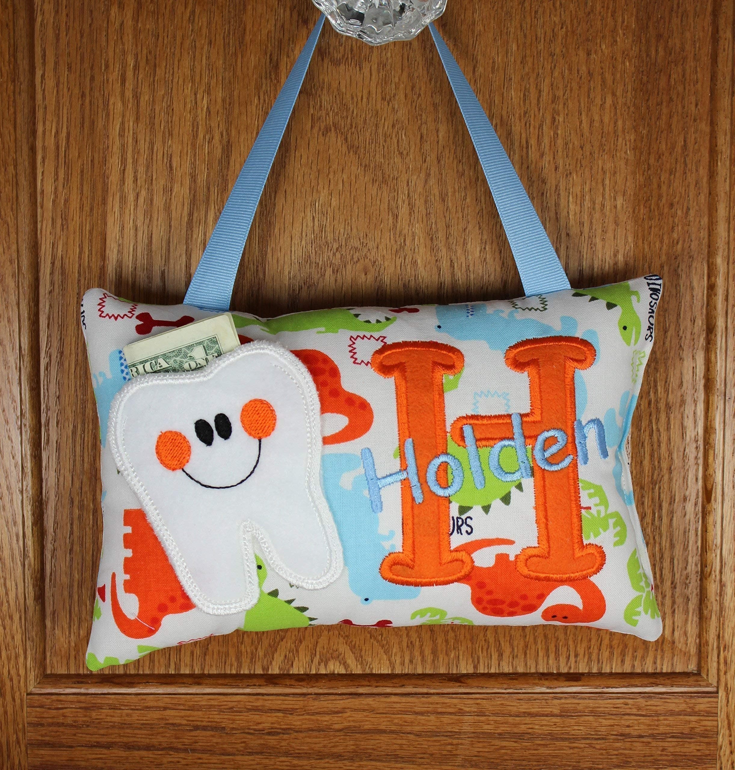 Personalized tooth fairy pillow, dinosaur pattern, choose your version