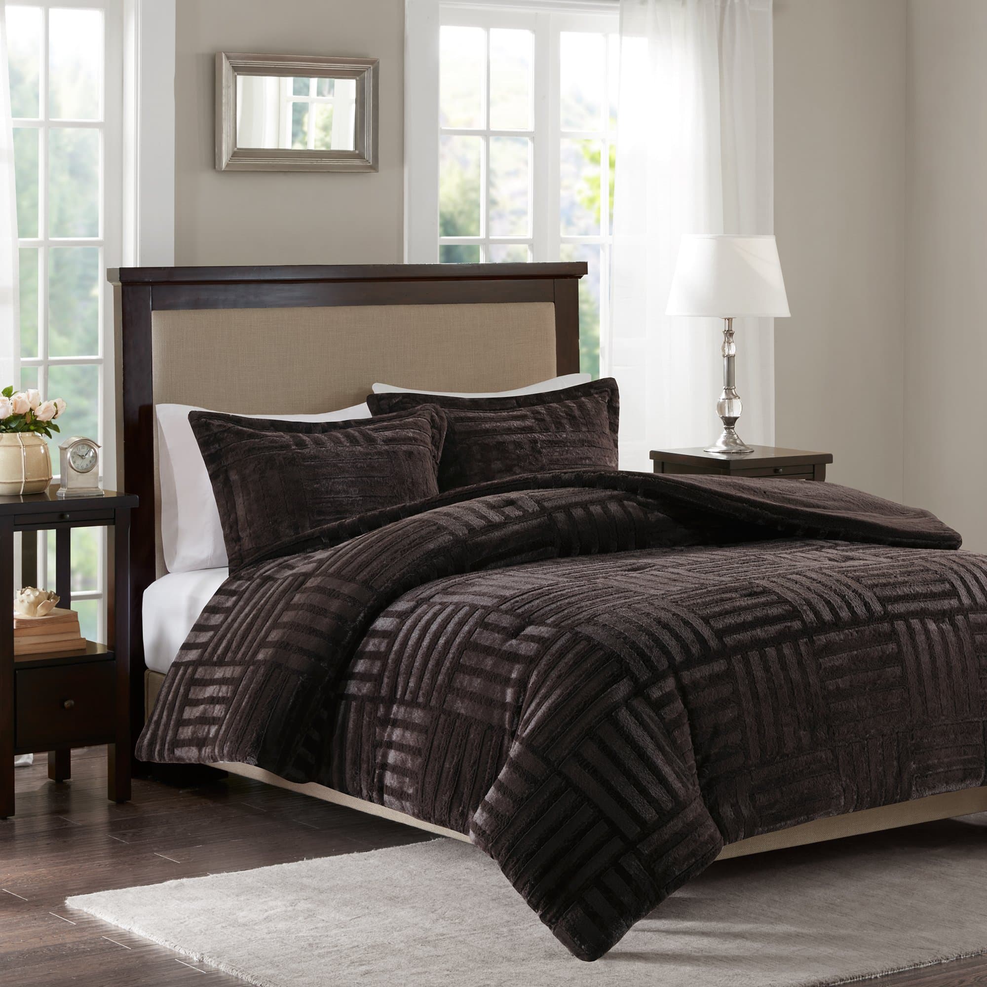 Arctic Fur Down Alternative Comforter Mini Set Chocolate King/Cal King