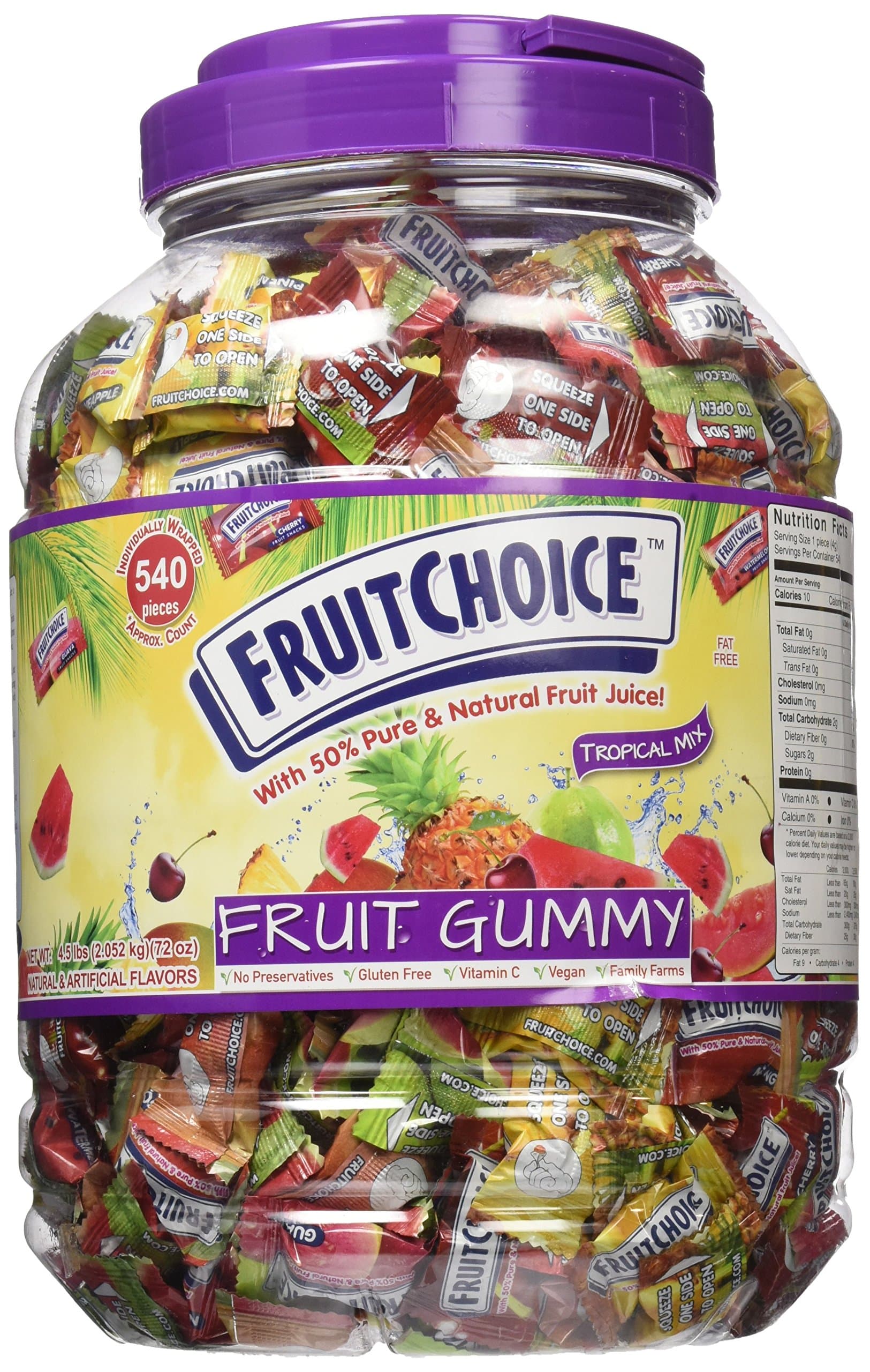 Fruit Choice Gummy Tropical Mix 4.5 lbs Plastic Jar Approx. 540 pieces