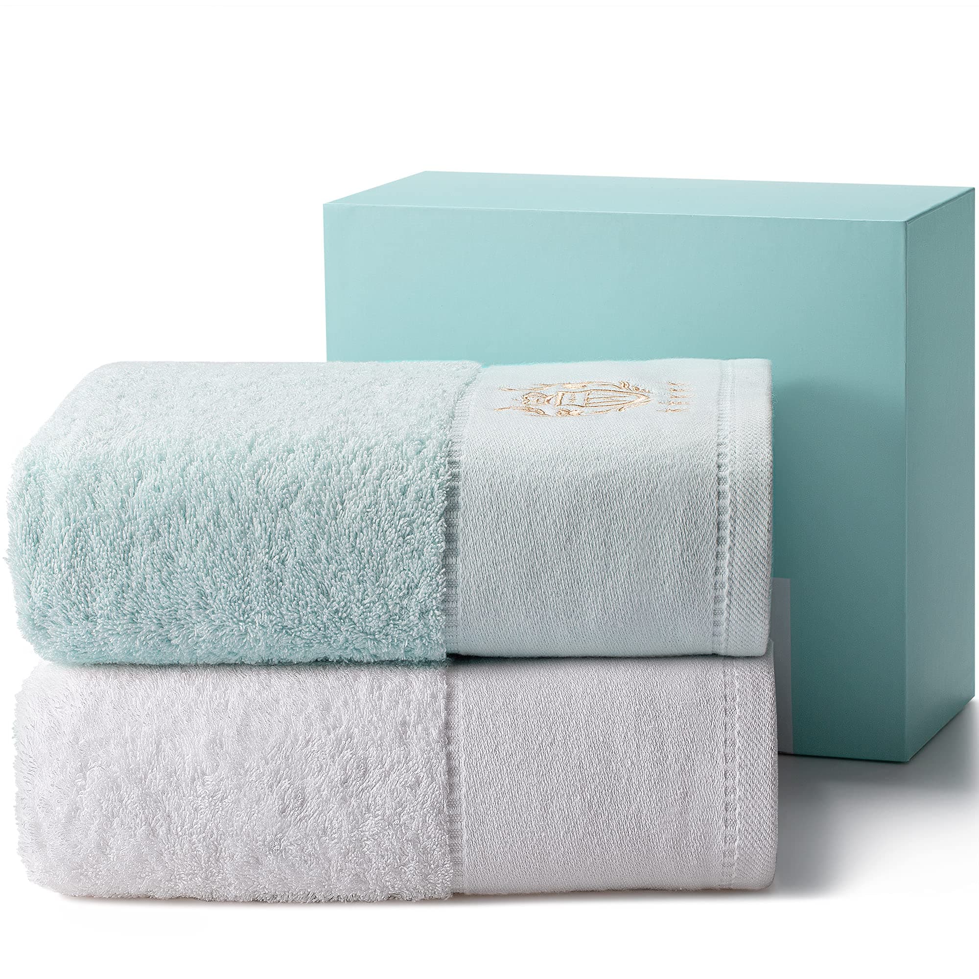 100% Cotton Bath Towel Set, 27"x 54" Ultra Soft & Highly Absorbent, Large Fluffy Luxury 600 GSM Bath Towels for Daily Use, Bathroom Hotel & SPA Premium Quality (2 Piece, Blue White)