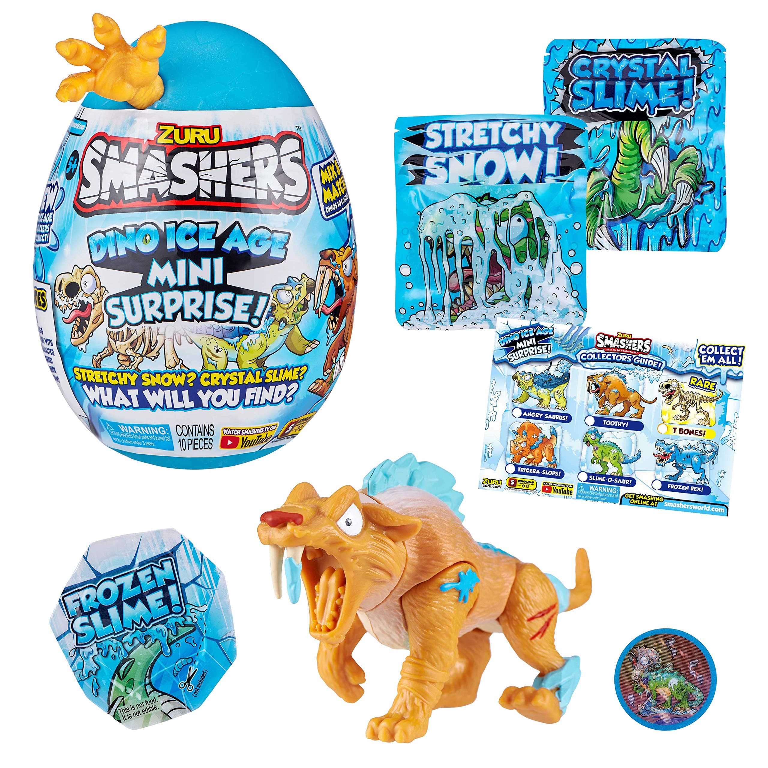 Smashers Dino Ice Age Dinosaur Ice Age ZURU Mini Surprise Eggs Lots of Surprise Slime Dinosaurs Collectible Toys for Boys & Kids Sabre Tooth Tiger