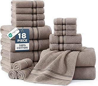 LANE LINEN Luxury 100% Cotton Towels Set 18 – Zero Twist, 6 Bath Towels, 6 Hand Towel & 6 Washcloths, Stays Plush After Washes, Ideal for Spa, Hotel & Family Bathrooms, Highly Absorbent – Platinum