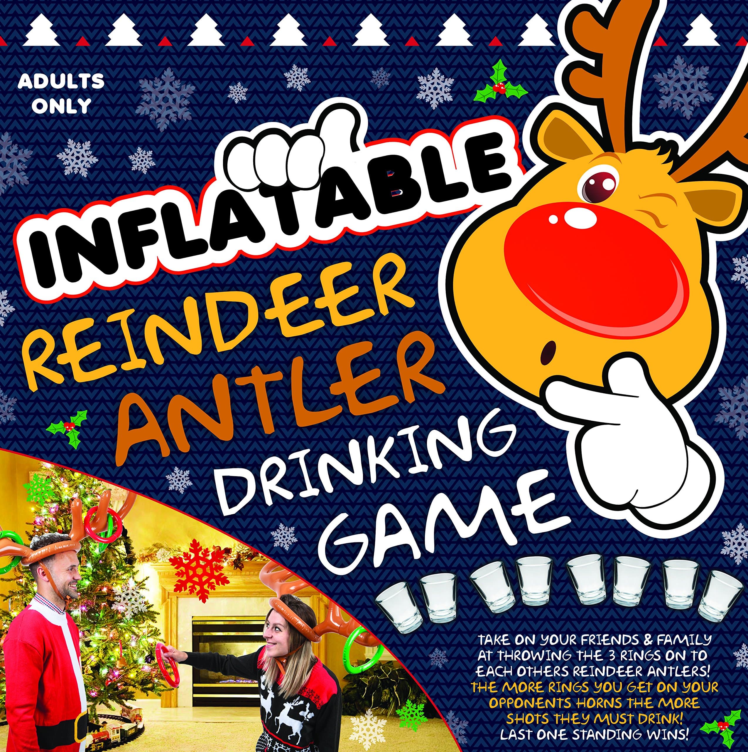 PMS Inflatable Reindeer Antlers Ring Toss Drinking Game - Red Plastic Christmas Party Game