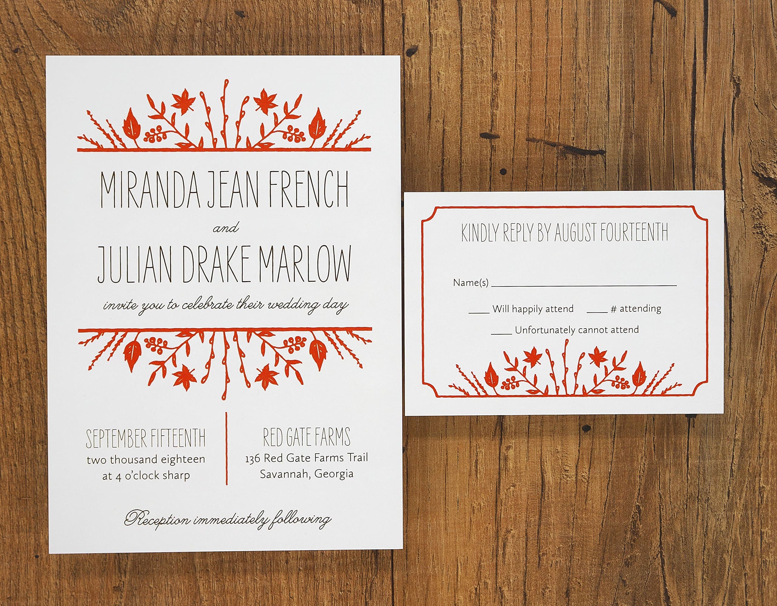 Fall Flora Printable Wedding Invitations - Set of 50 - BV1003