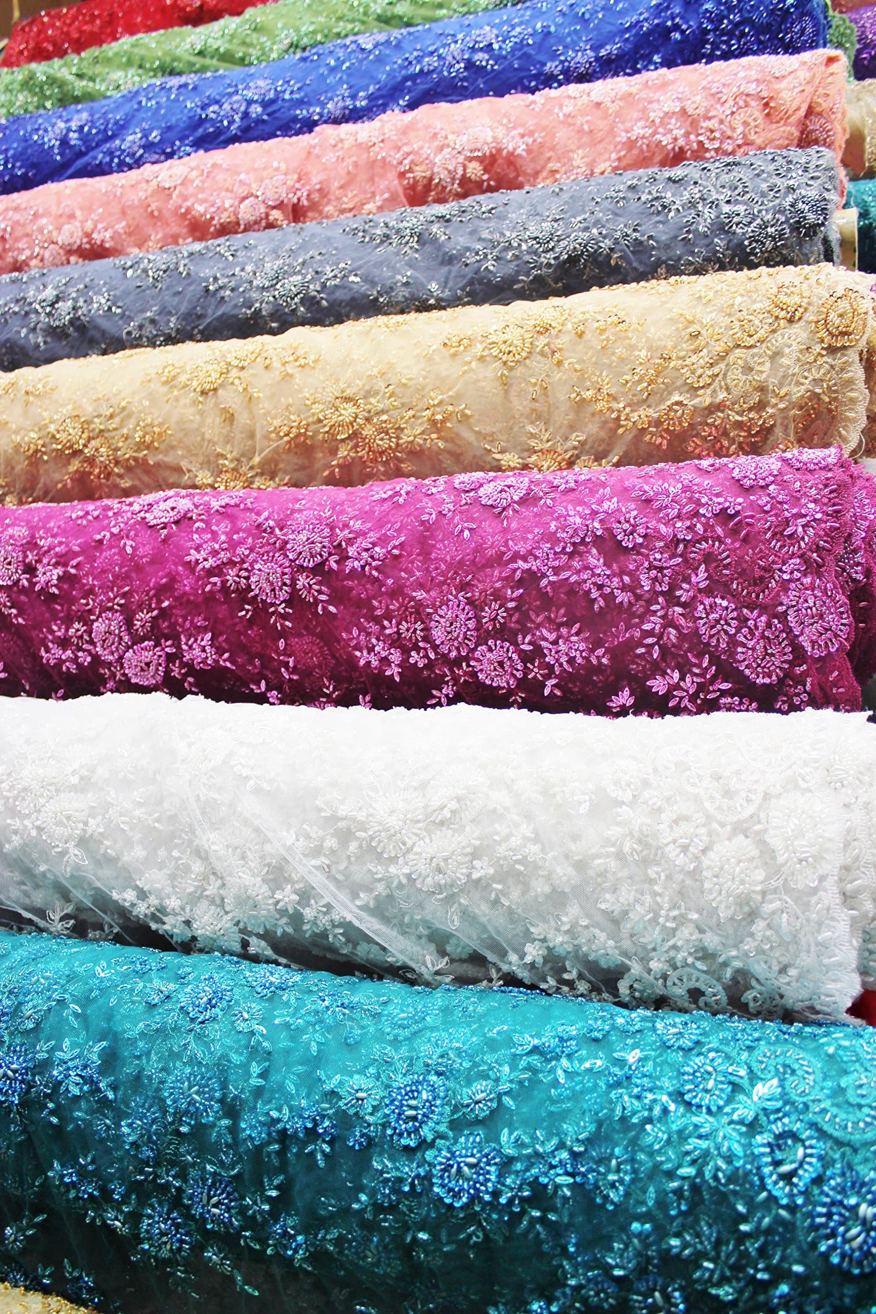 Red, Elegant Charming Hand Made Heavy Beaded Embroidery Lace Fabric, Bridal Design