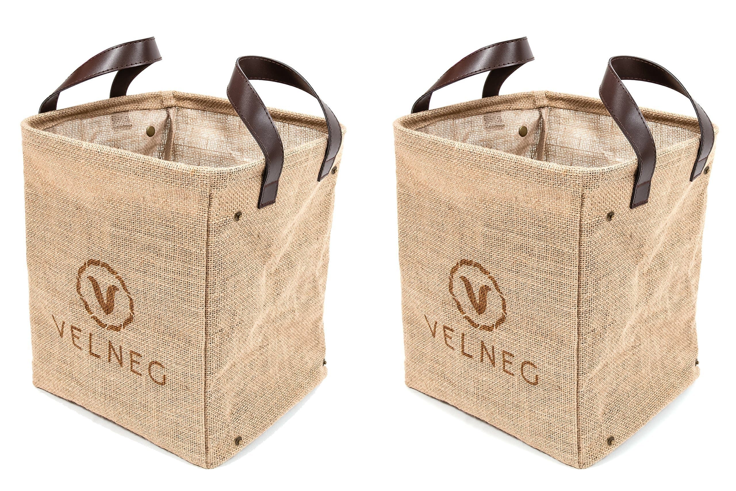 Velneg Jute Cube Storage Bins Basket Containers 2 Pack, Waterproof / Collapsible, Small Laundry Basket Sorter, Decorative Storage Bins, Organizing Bins, Farmhouse Basket, Vintage / Rustic Decor
