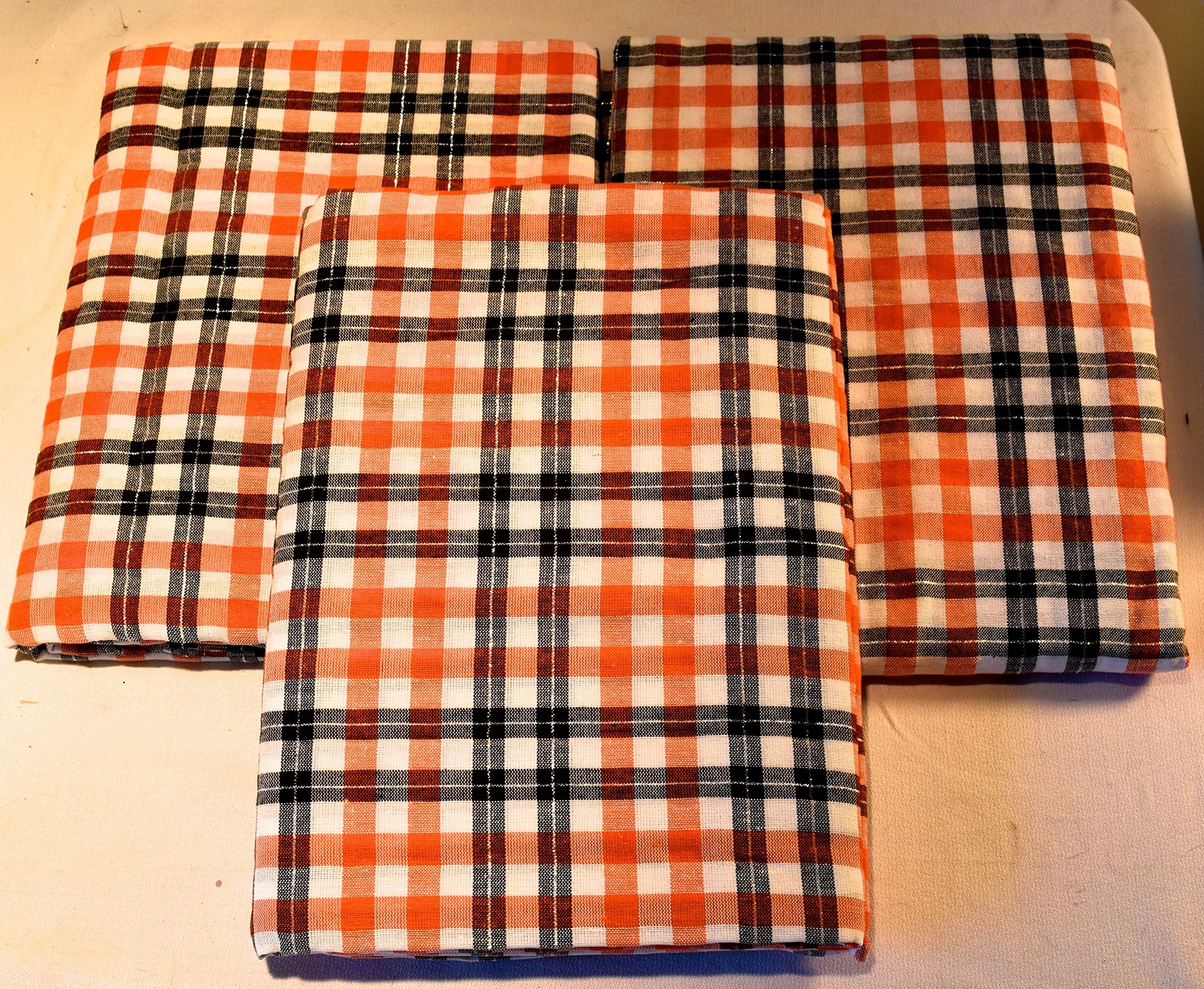 Trend Collection Halloween Check Orange, Black, White and Silver Metallic Plaid Check Cotton Fabric Tablecloth (60" x 84" Oblong)