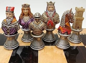 Medieval Times Crusades Red & Green Busts Set Of Chess Men Pieces Hand Painted