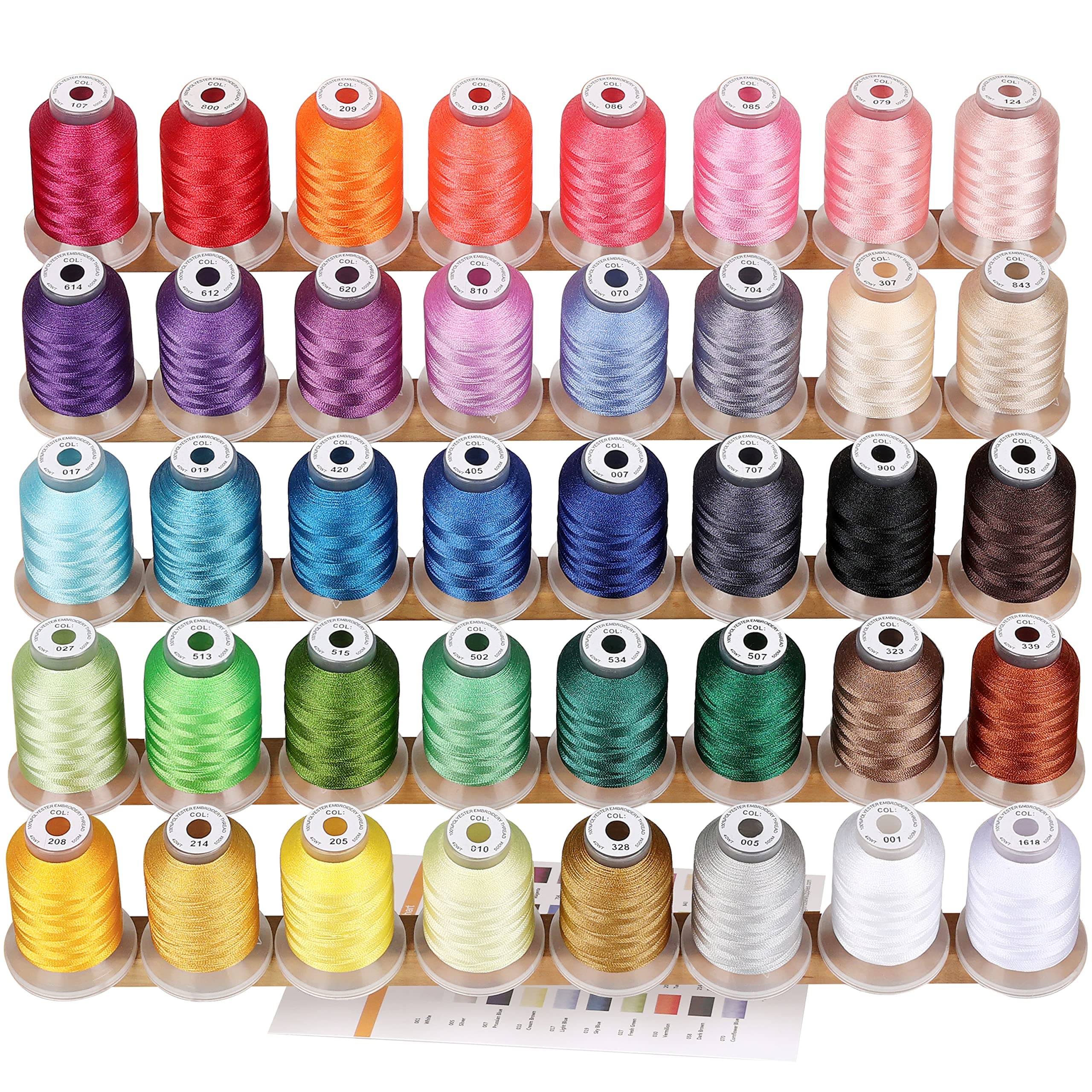 40 Brother Colours Polyester Machine Embroidery Thread Kit 500M (550Y) Each Spool for Brother Babylock Janome Singer Pfaff Husqvarna Bernina Embroidery and Sewing Machines