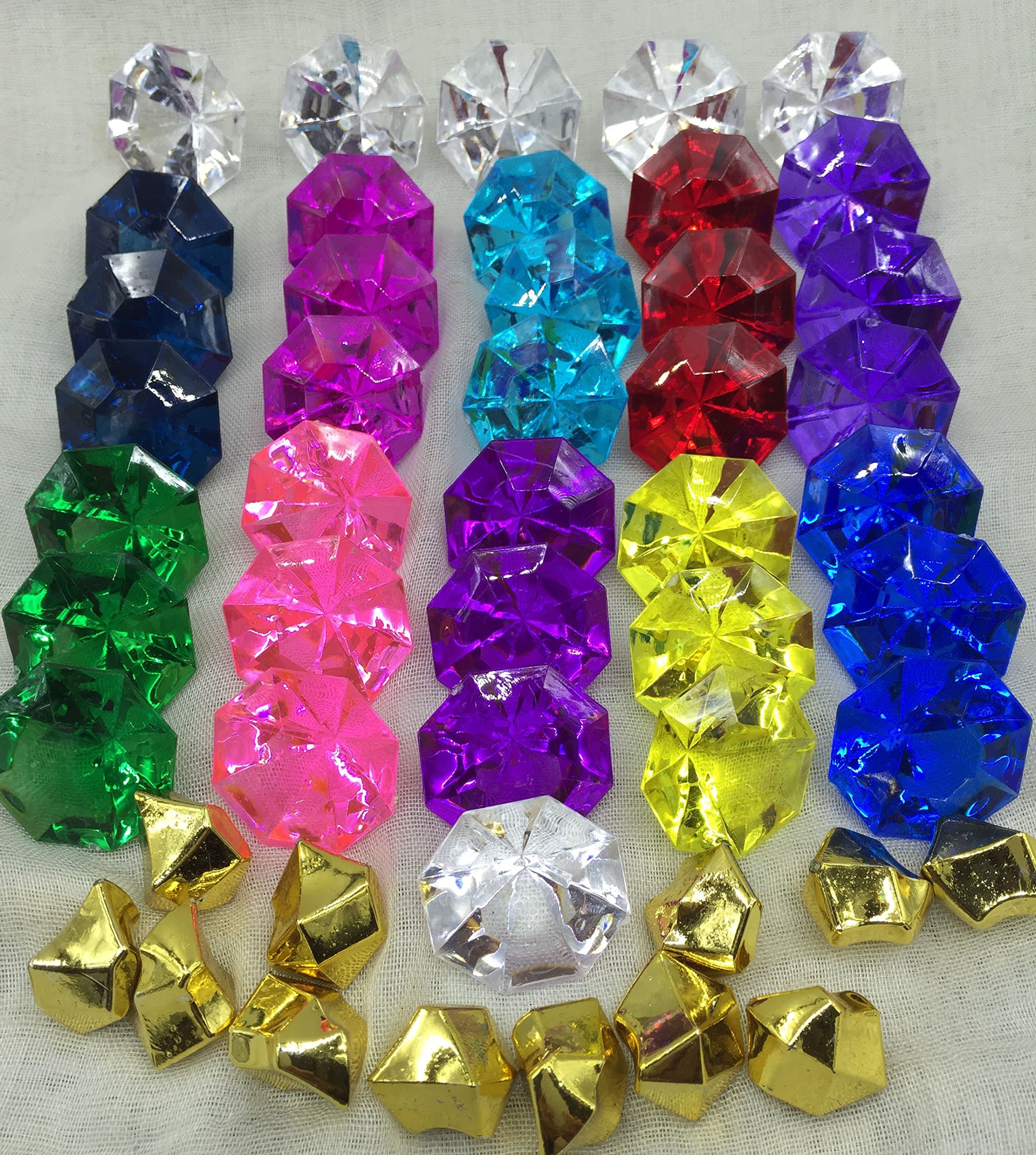 36-multi Colored Acrylic Diamond Pirate Treasure Gems+12 Pcs Golden Nuggets for Party Decoration