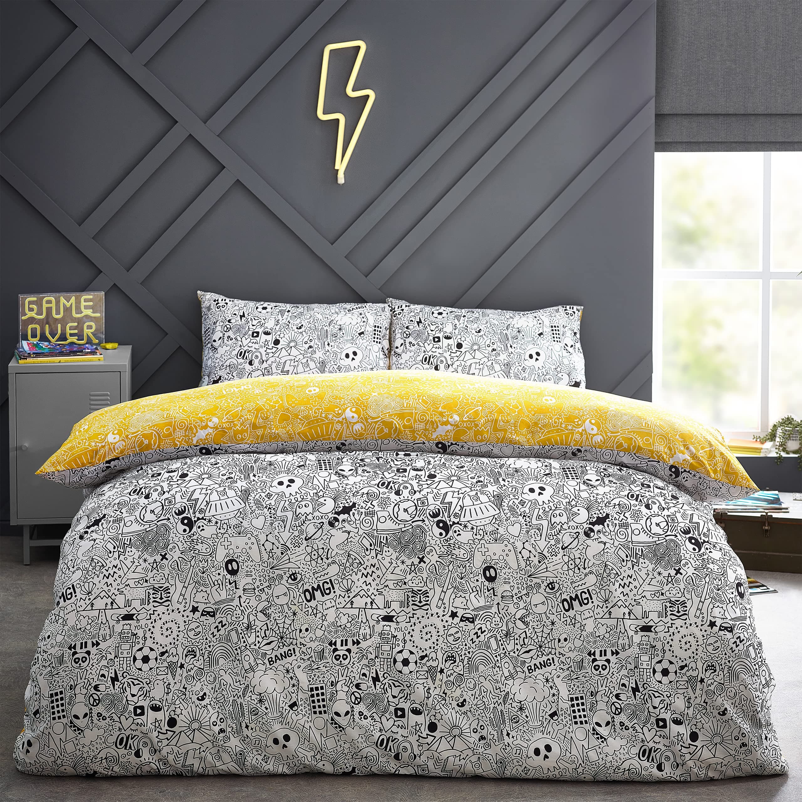 Style LabDoodles Duvet Cover Set, White/Black, Single