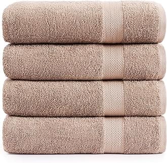 LANE LINEN Luxury Bath Towels Set of 4 (28"x54") - 100% Ring Spun Cotton Bathroom Towel Set - Durable, Quick Dry, Ultra Soft & Absorbent Large Shower Towels for Bathroom - Sustainably Produced - Taupe