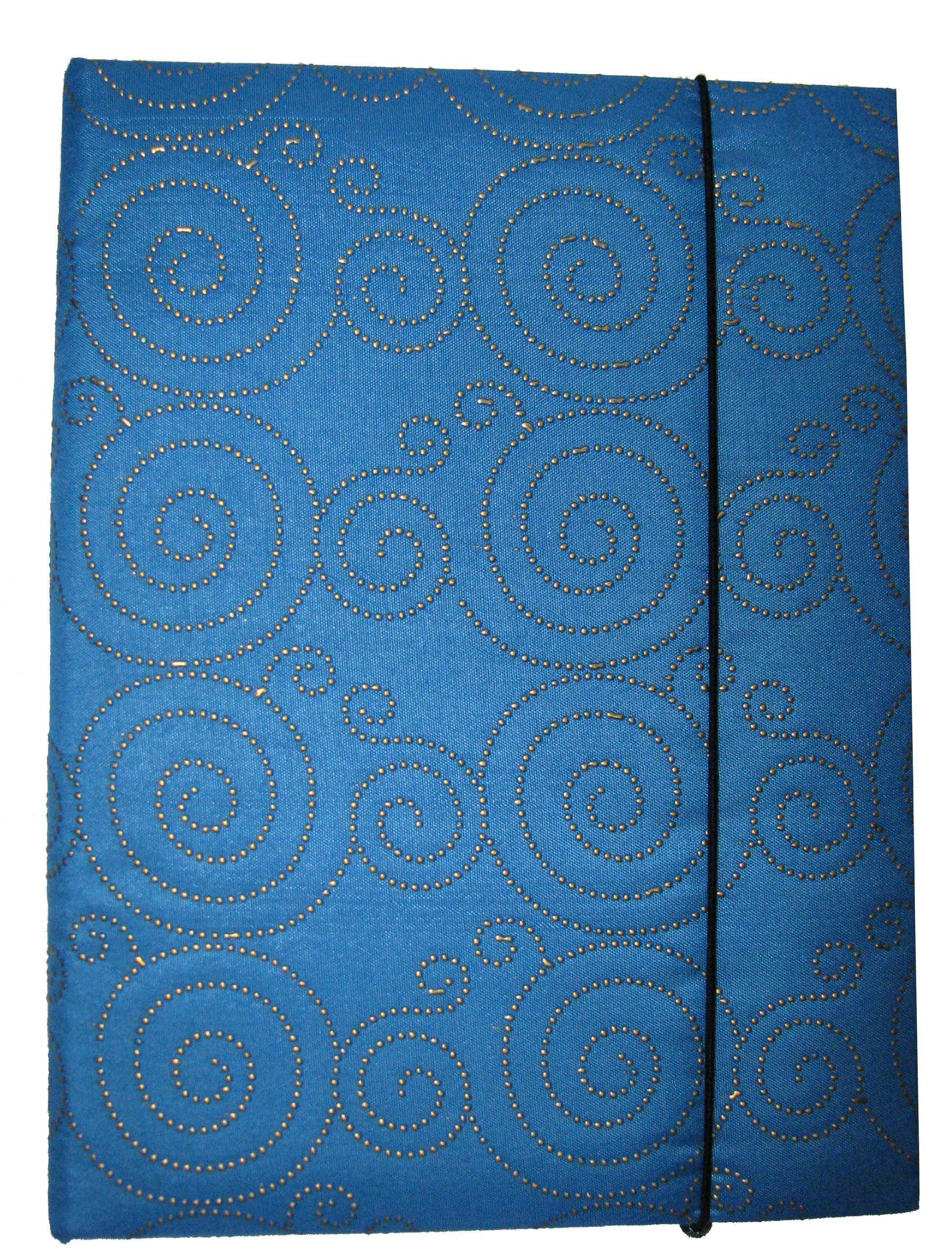 Handmade Fabric Journal Notebook - Gold Whimsical Design Blue
