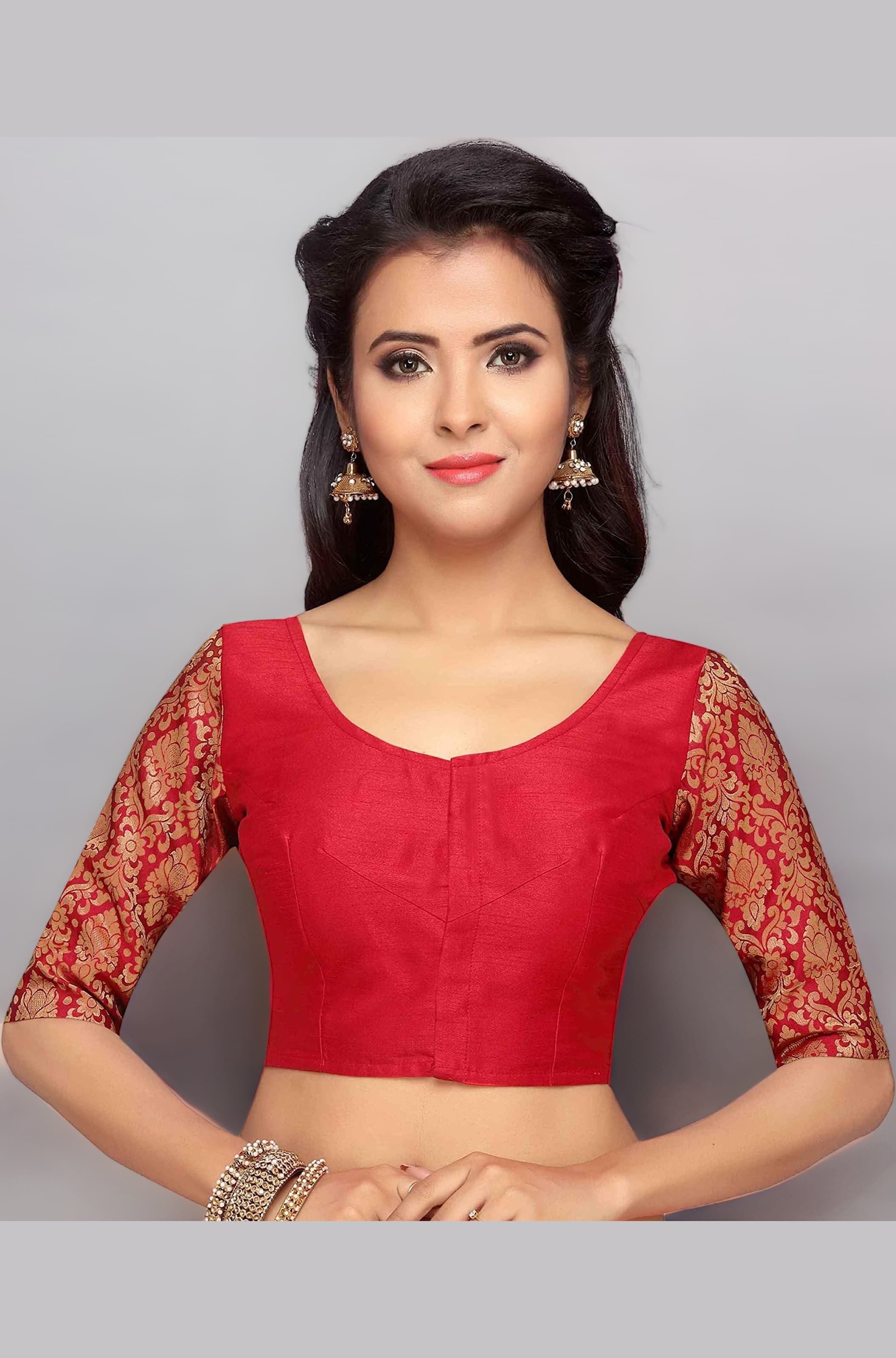 Studio Shringaar Women's Brocade Sleeves Saree Blouse