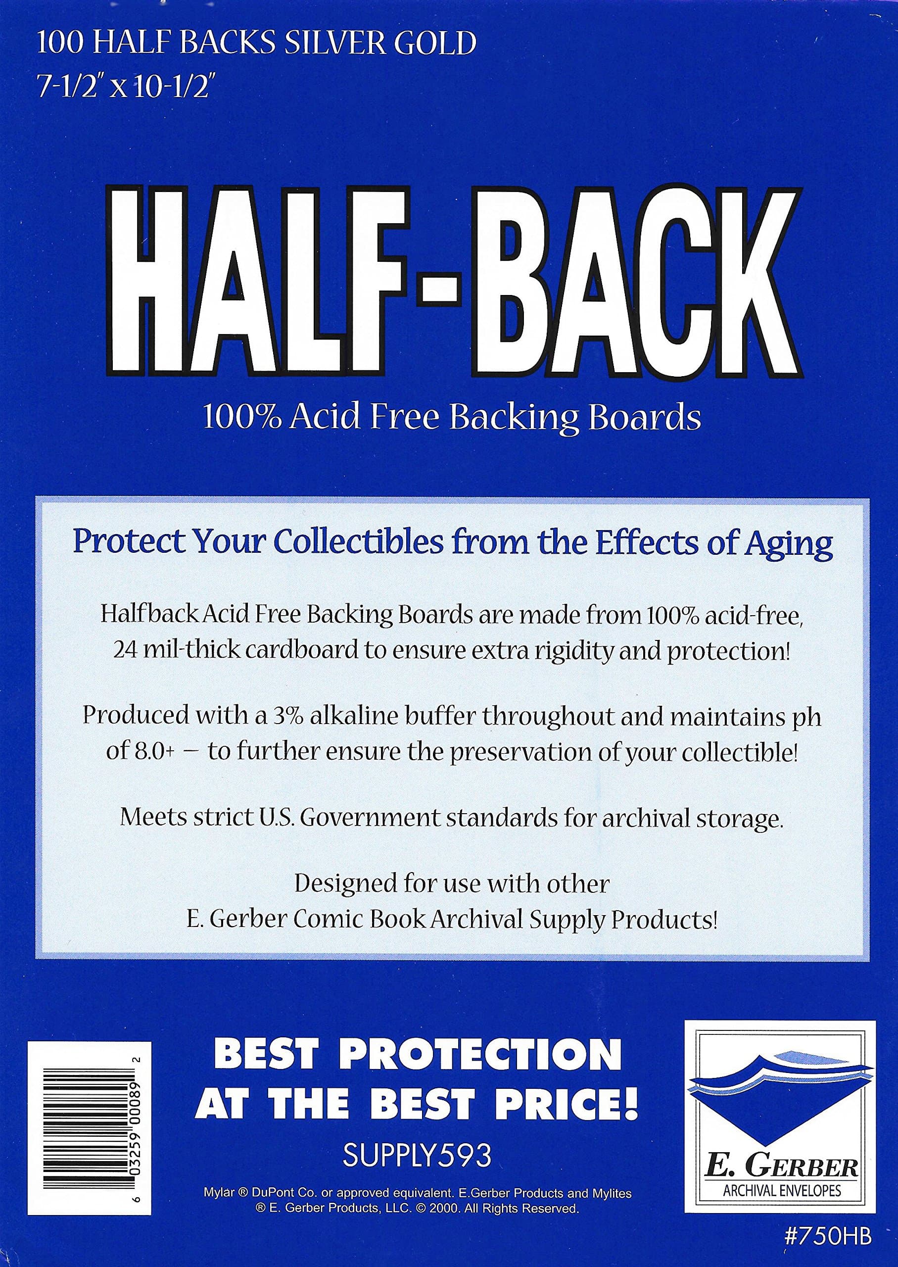 Half-Back Silver & Gold Comic Book Backing Boards 7 1/2" x 10 1/2"