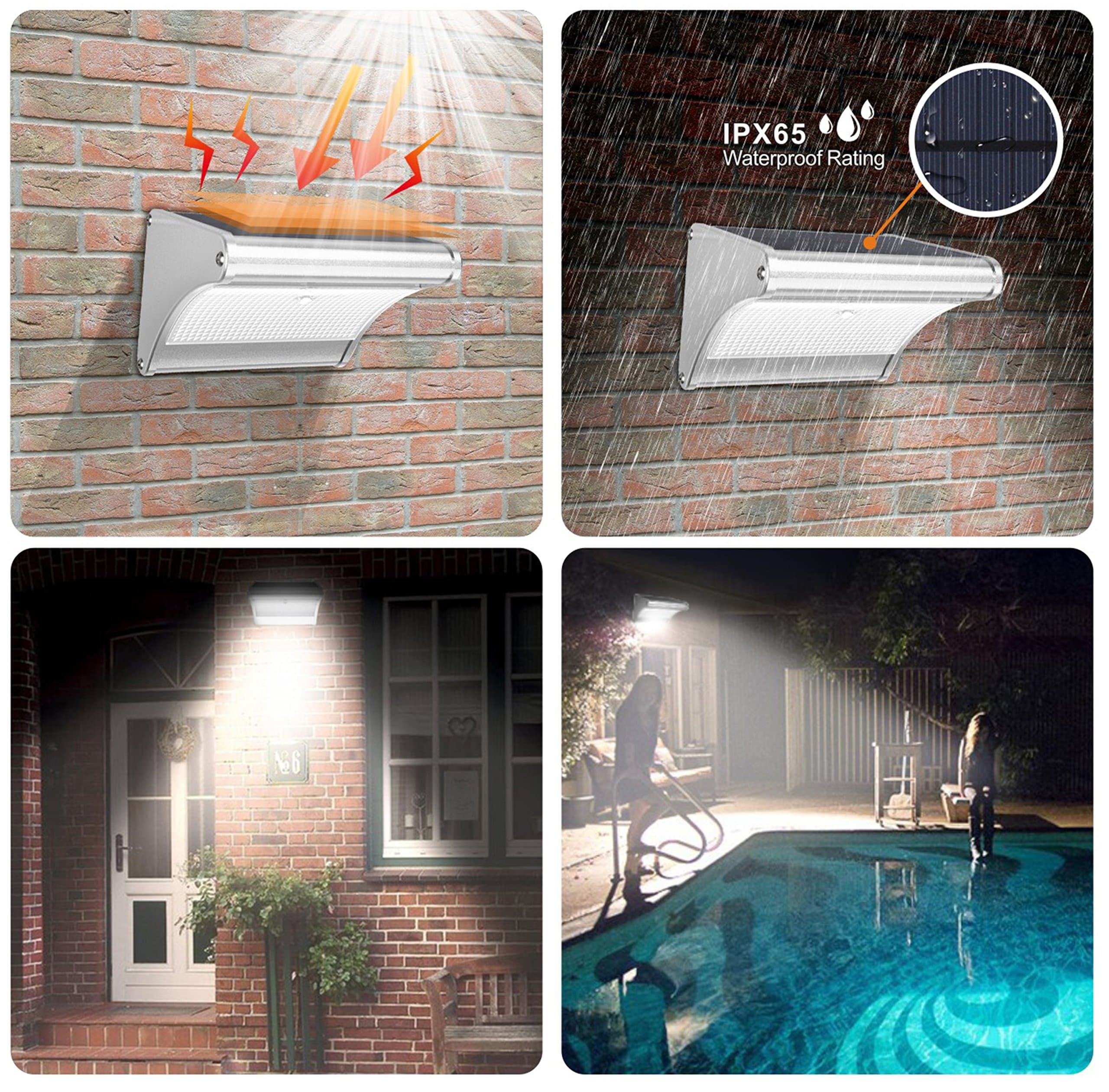 Solar Lights Outdoor Motion Sensor Garden Patio Super Bright Lighting Wireless Radar Activated Powered Aluminum Alloy 24 LED Security Waterproof Wall Landscape Fence Yard Path Driveway Garage Porch