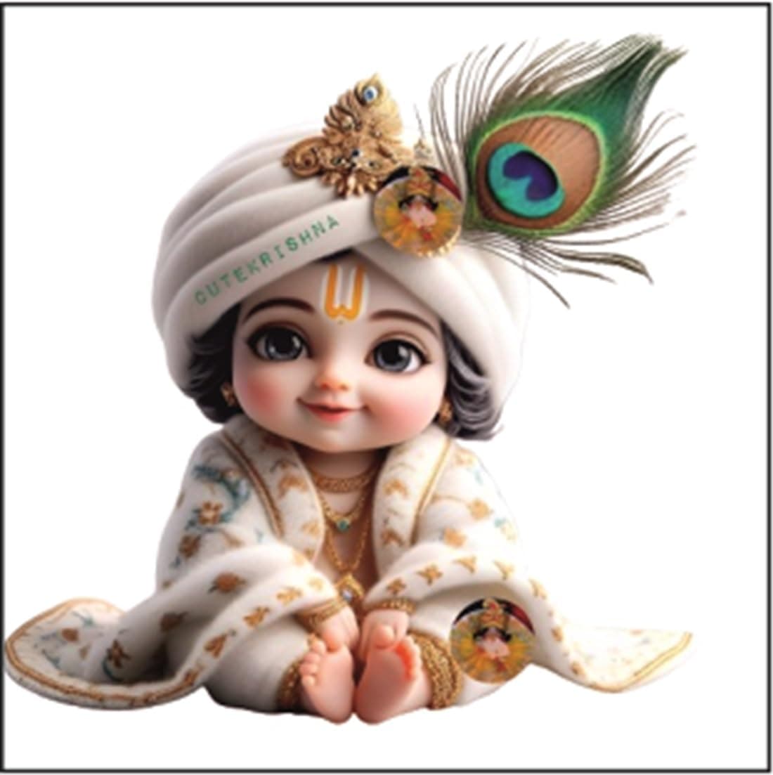 Bal Krishna with White Mukhut God Wall Sticker for Pooja Room, Livingroom, Bedroom, Office, Kidsroom (Size - 45 CM x 45 CM)