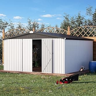 U-MAX 10' x 10' Shed Outdoor Storage Shed Clearance, Large Metal Garden Shed Yard Steel Shed with Design of Lockable Doors, Tool and Utility Storage for Backyard, Garden, Patio, Outside use White