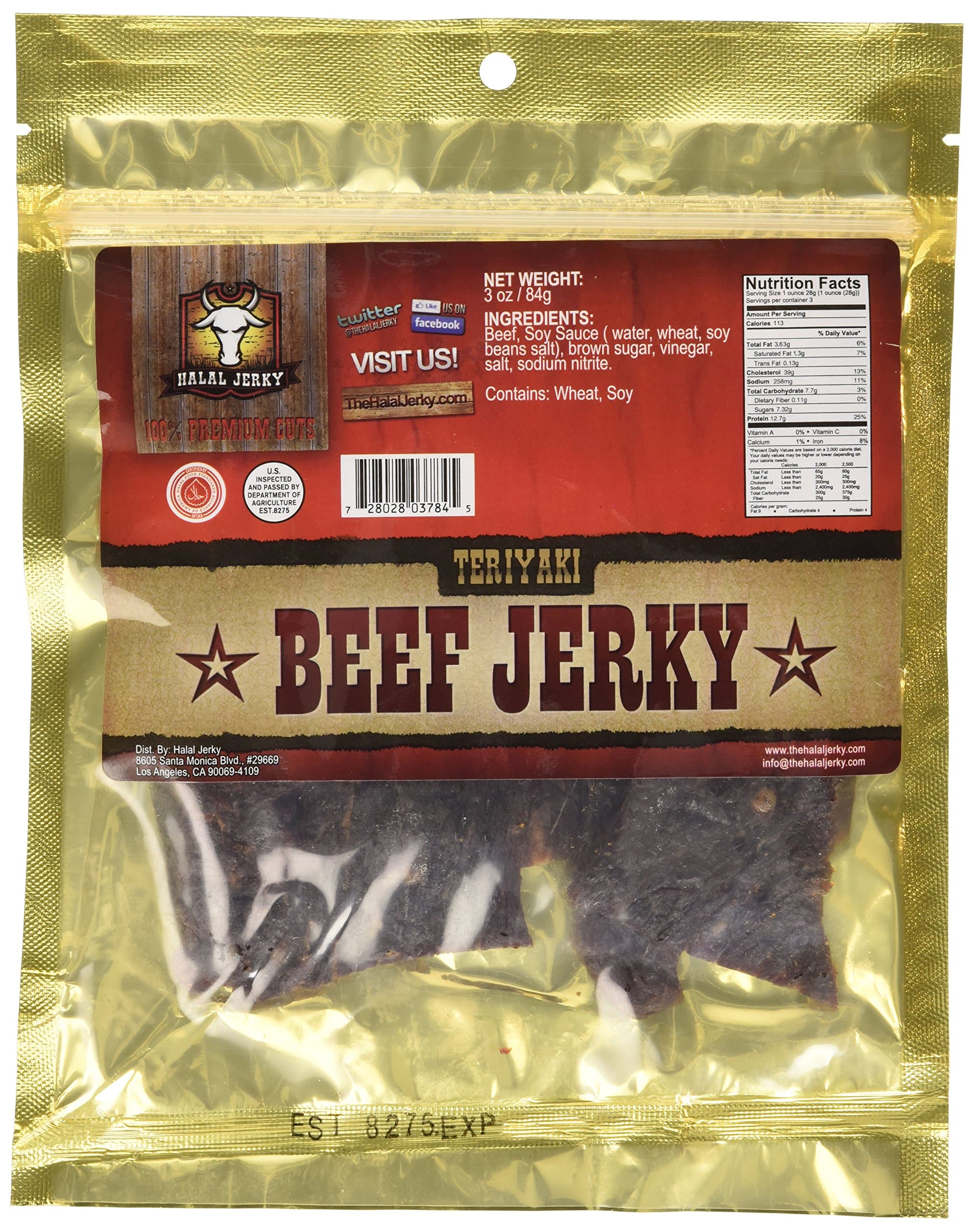 Halal Jerky - Teriyaki Flavor 10-pack (3 Oz Bag)
