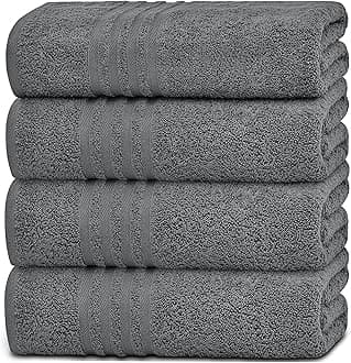 White Classic Wealuxe Grey Bath Towels Set of 4, Cotton Body Towel for Hotel, Gym, Spa, Soft Extra Absorbent Quick Dry Towels for Bathroom 27x54 Inch