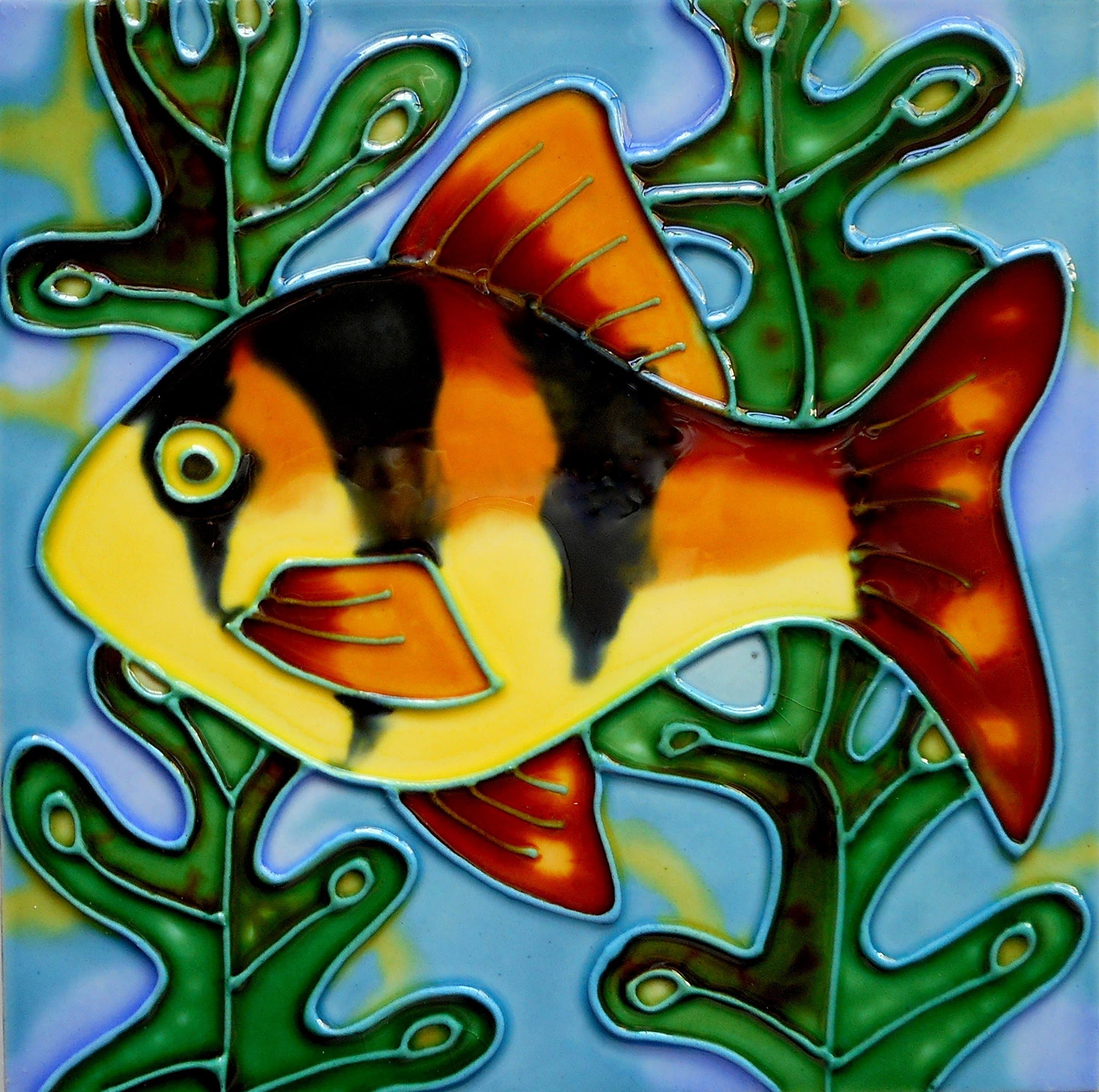 Tile Craft fish ceramic art tile 4x4 inches with easel back
