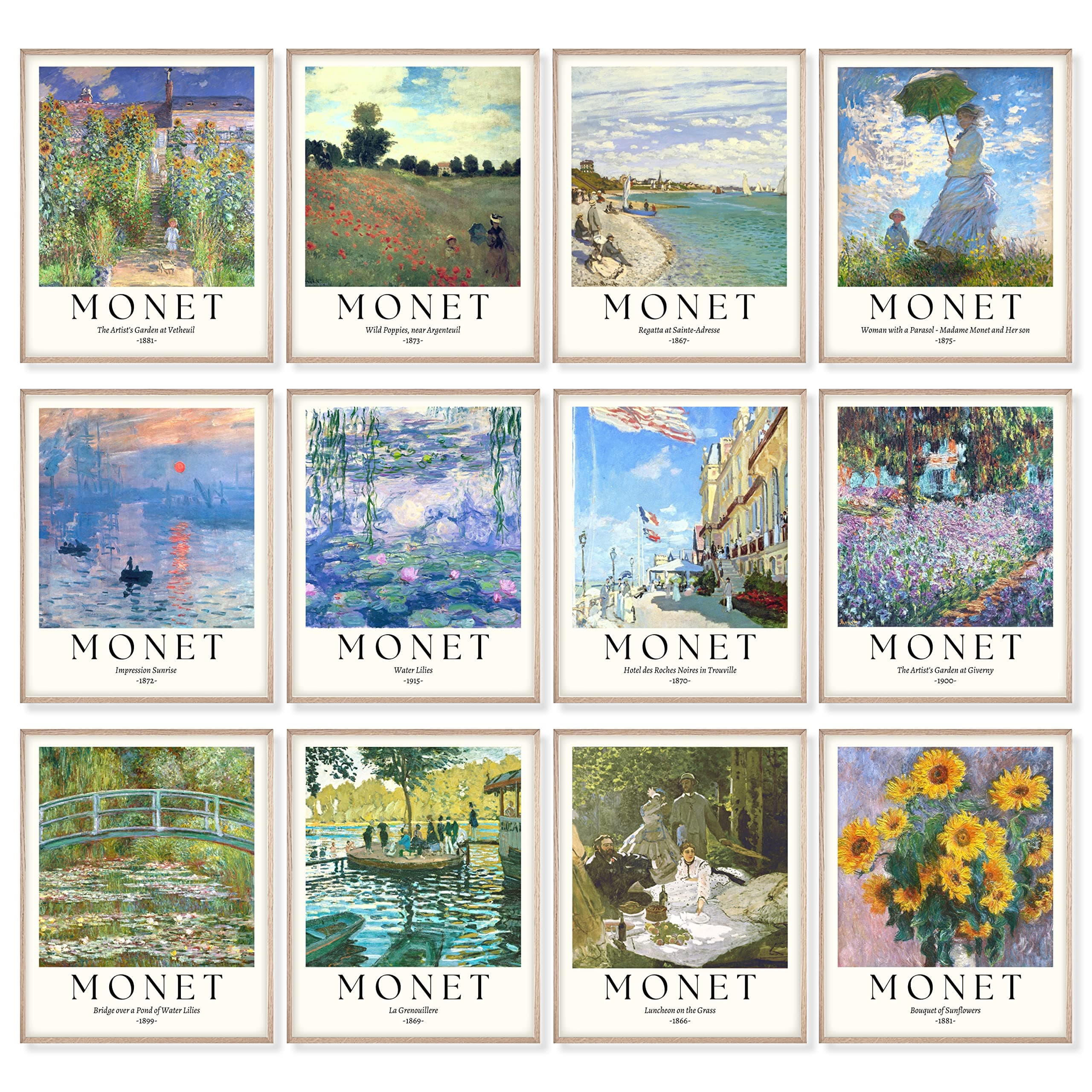 Monet Poster - Monet Prints for Wall Decor, Monet Wall Art, Monet Water Lilies Artwork, Claude Famous Art Prints, Claude Classic Impressionist Pictures Monet Paintings (8x10 UNFRAMED)